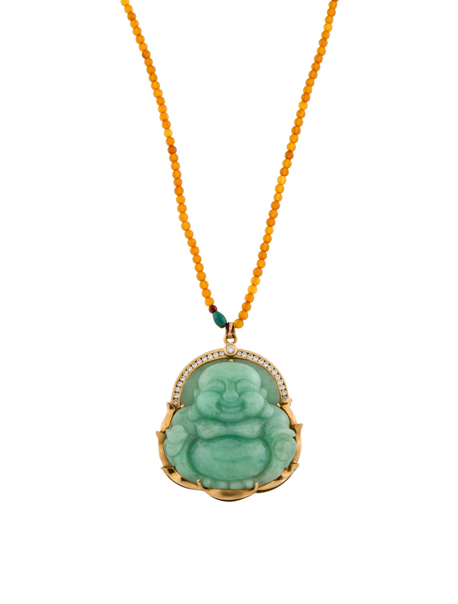 Necklace 18K Amber, Composite Turquoise, Jadeite & Diamond Buddha Pendant