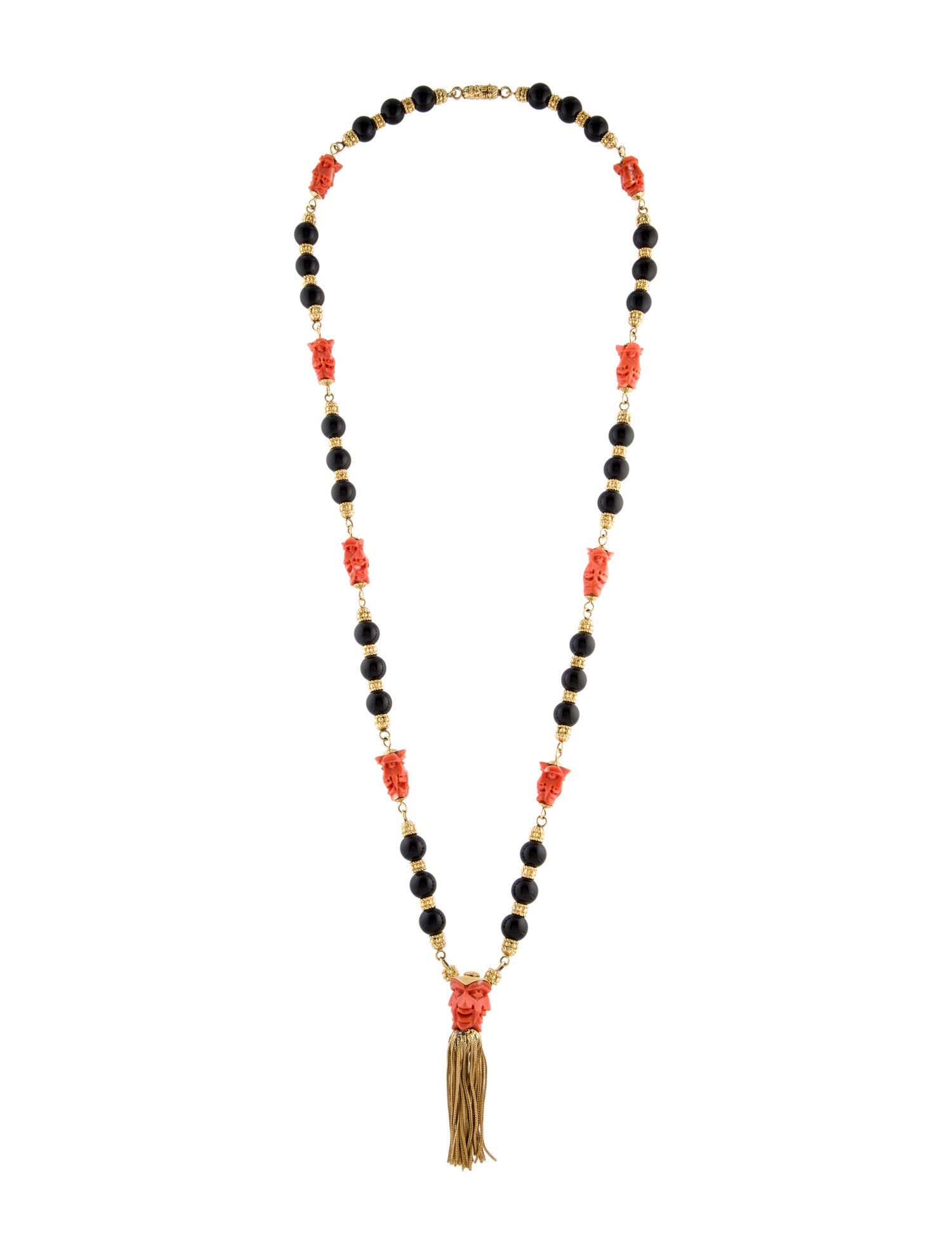 Necklace 18K Onyx & Coral Bead Strand