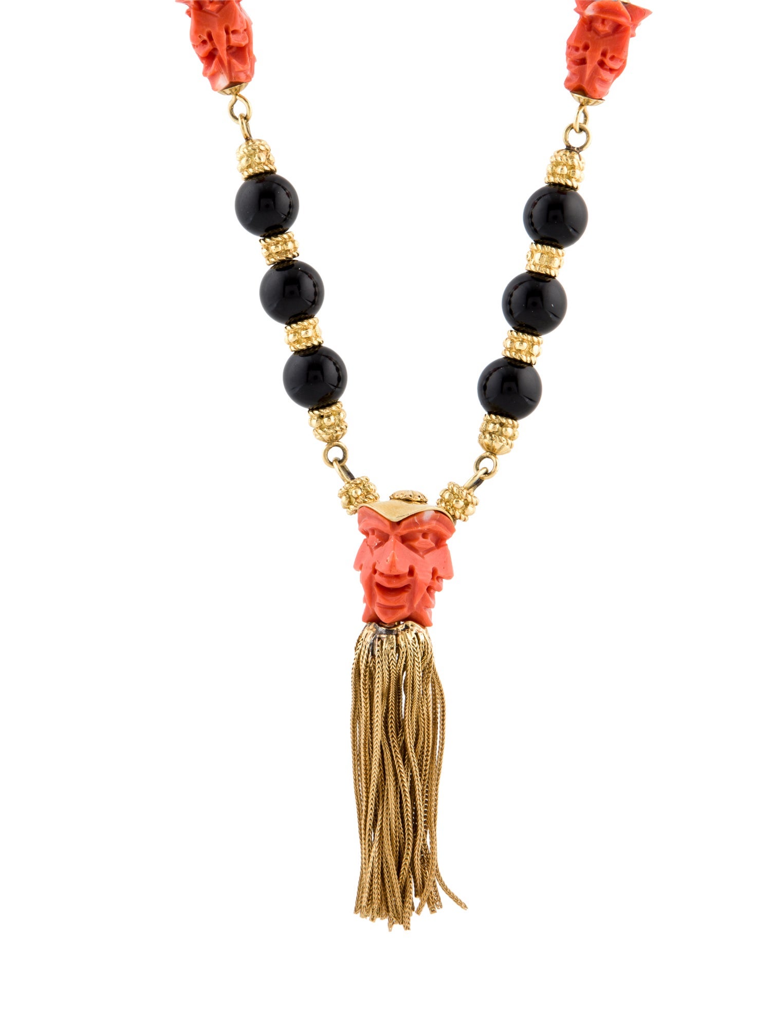 Necklace 18K Onyx & Coral Bead Strand