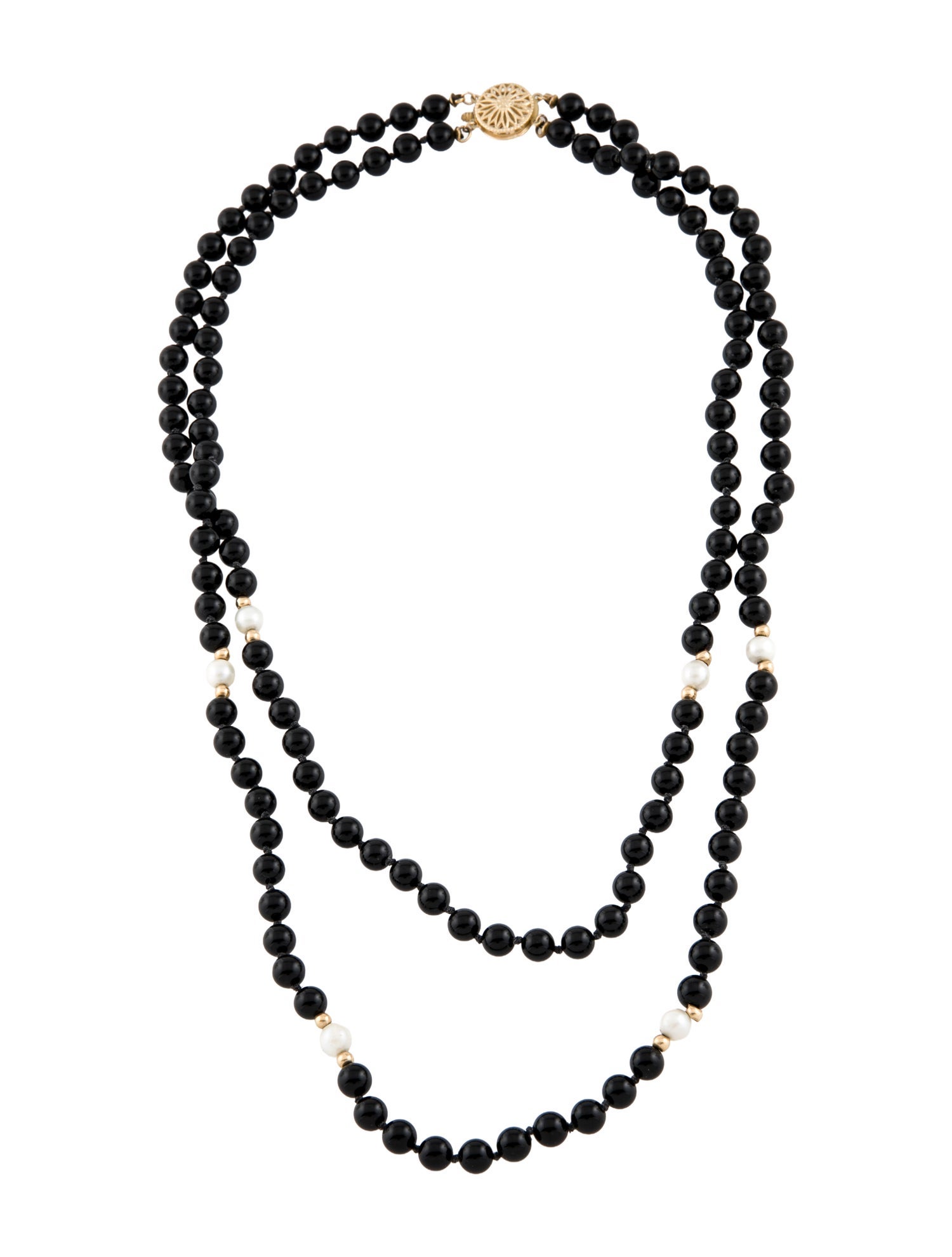 Necklace 14K Onyx & Pearl Double Strand