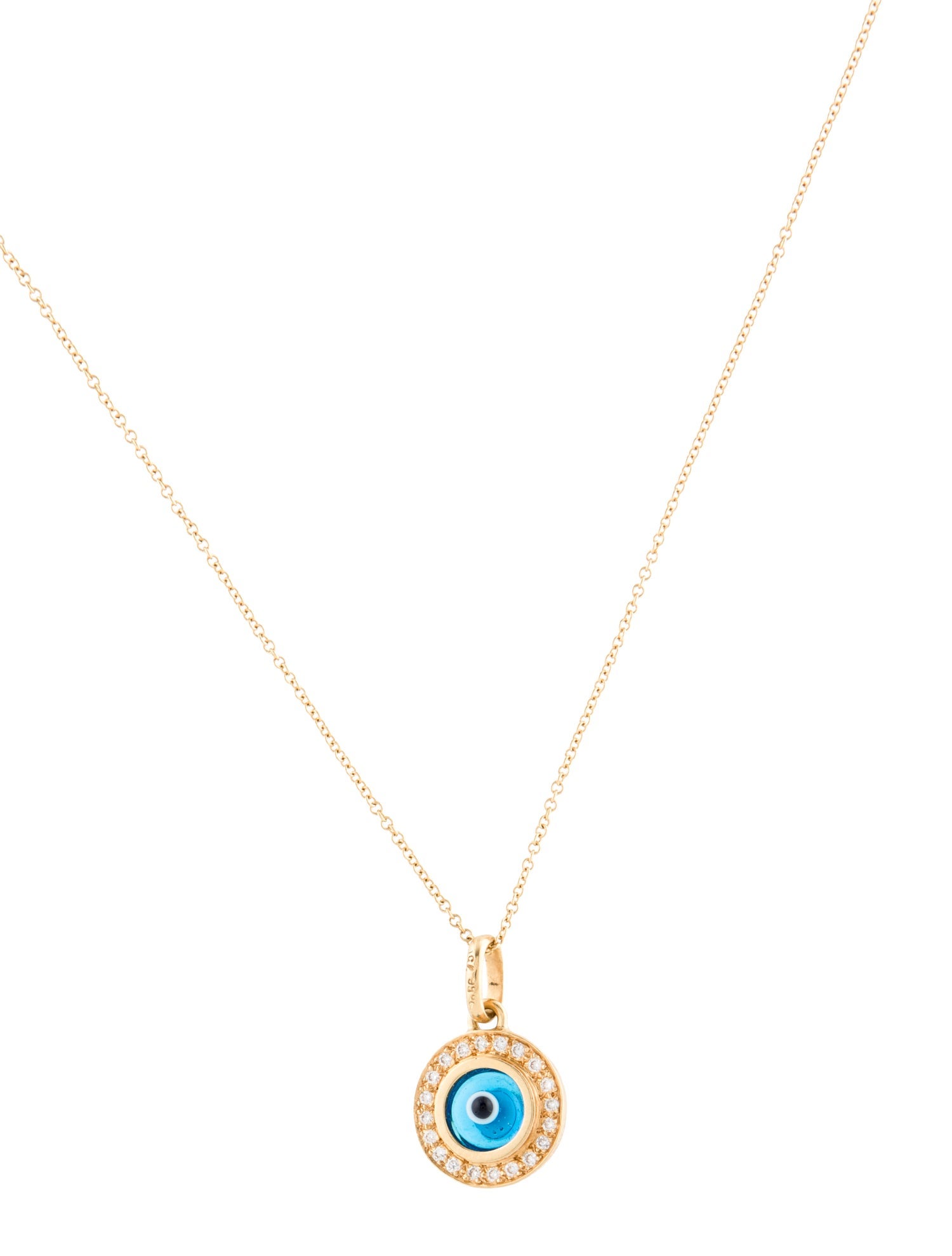 Necklace 18K Diamond & Glass Evil Eye Pendant