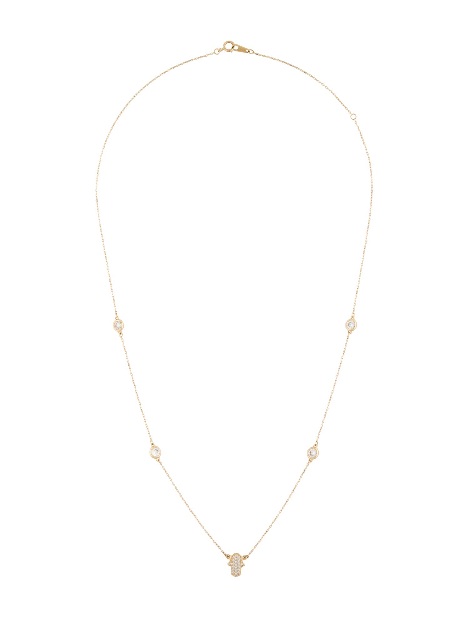 Necklace 14K Cubic Zirconia Hamsa Station