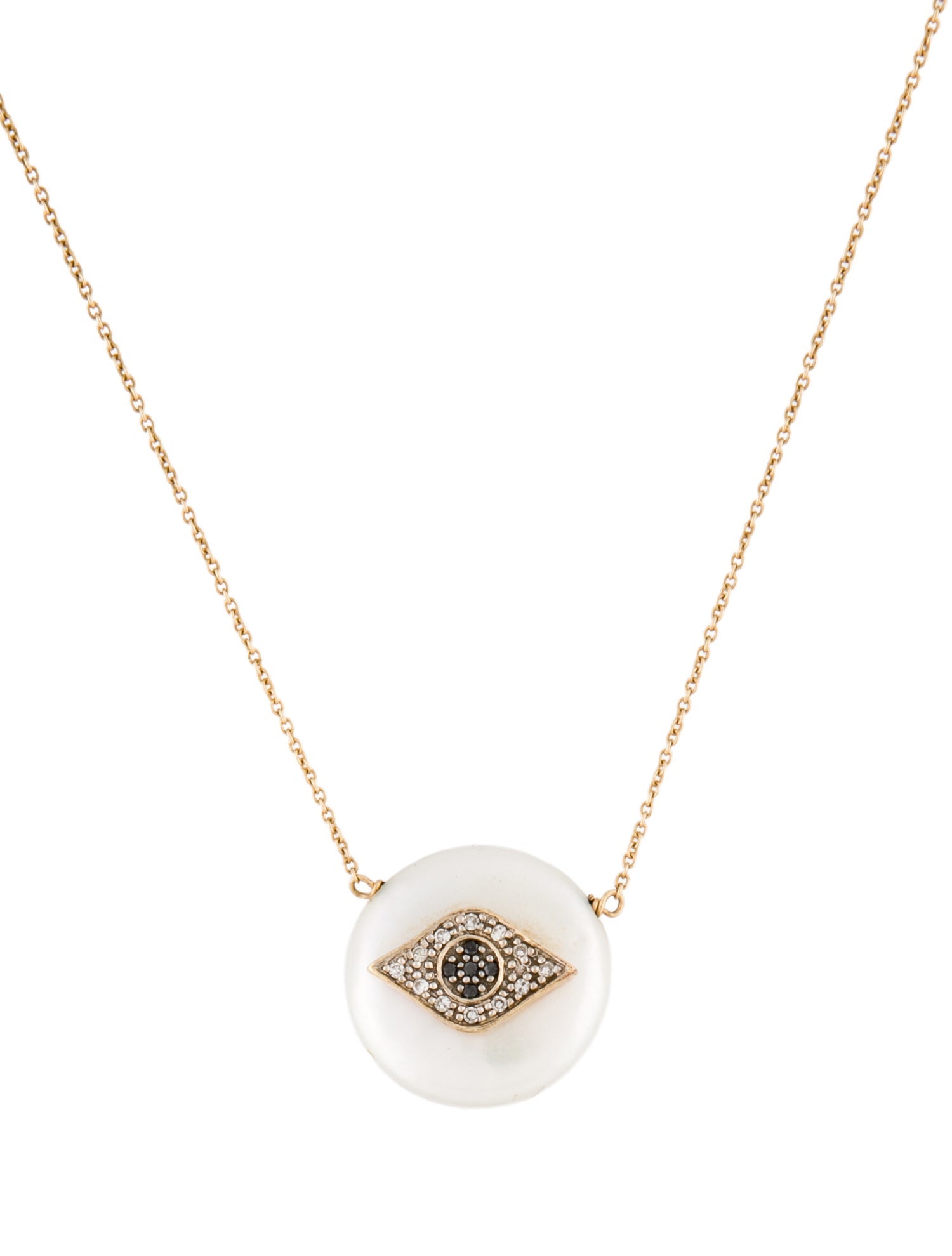Necklace 14K Pearl & Diamond Evil Eye Pendant Necklace