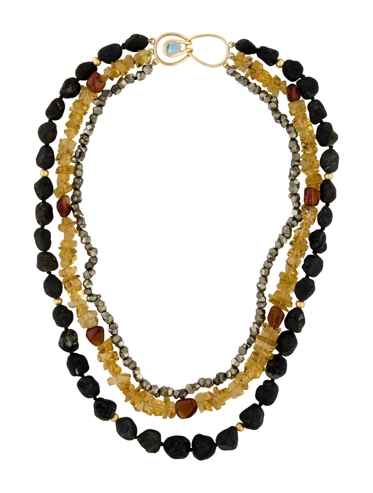 Necklace 18K Multistone Triple Strand Collar