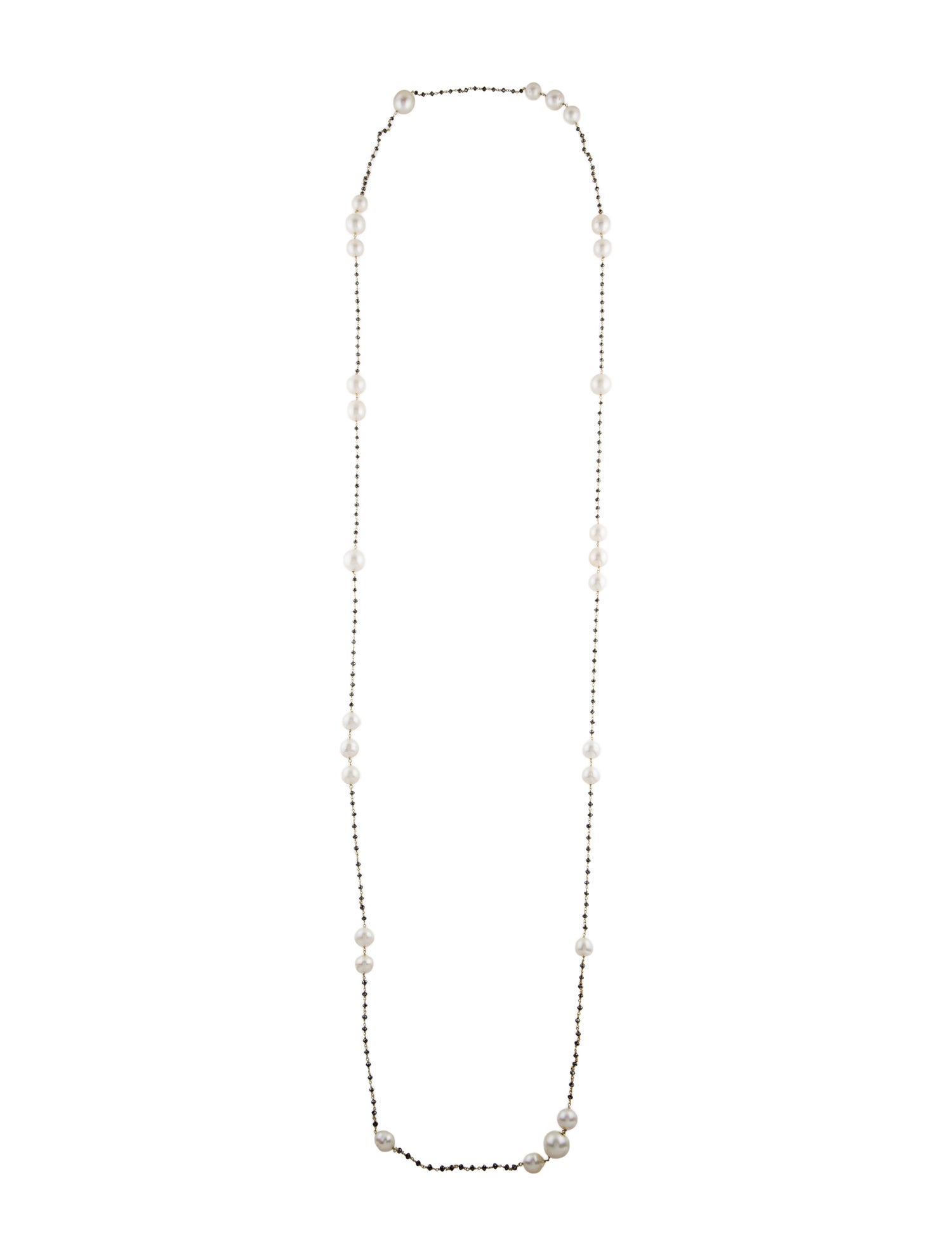 Necklace 18K Pearl & Diamond Bead Long
