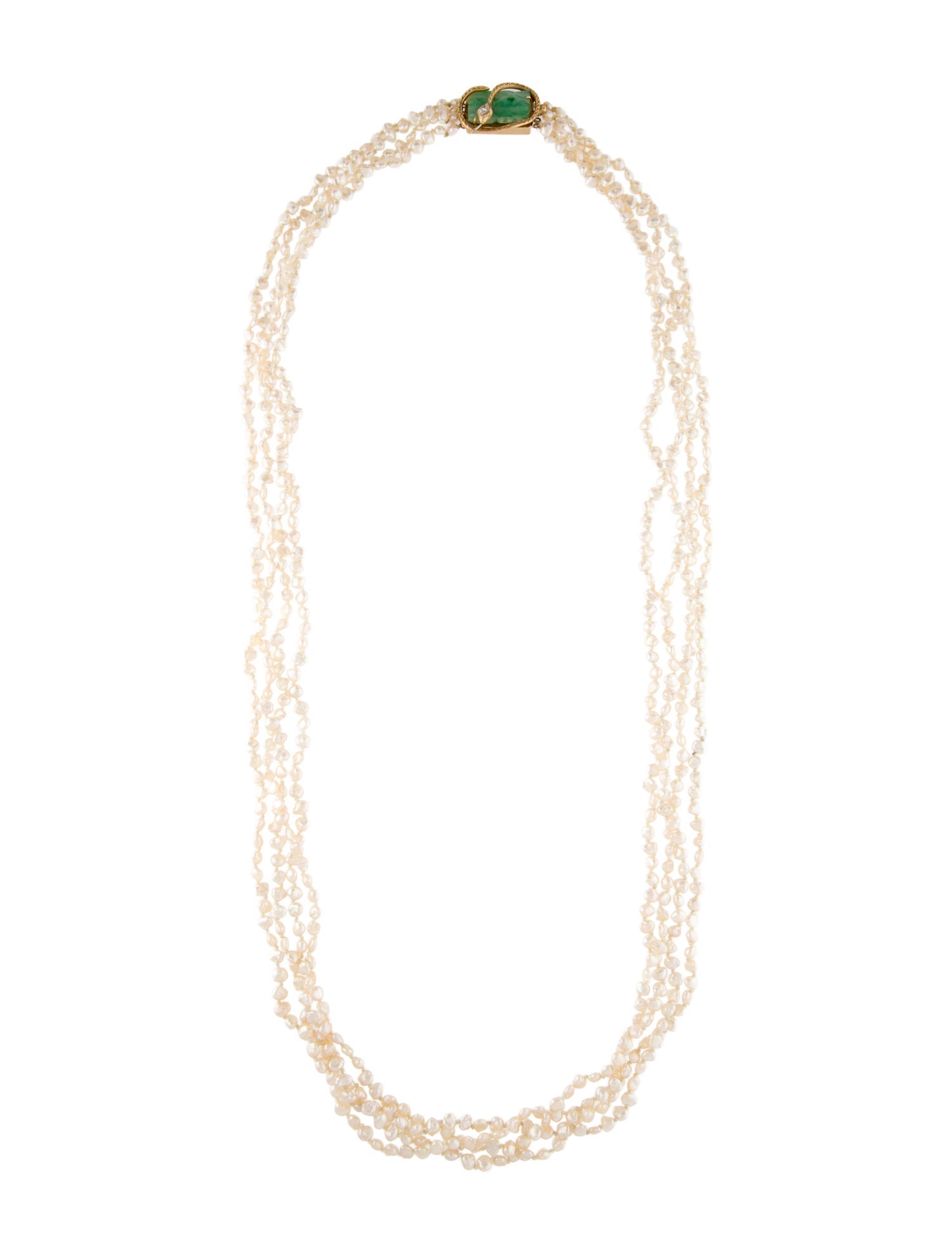 Necklace 14K Pearl, Jadeite & Diamond Multistrand