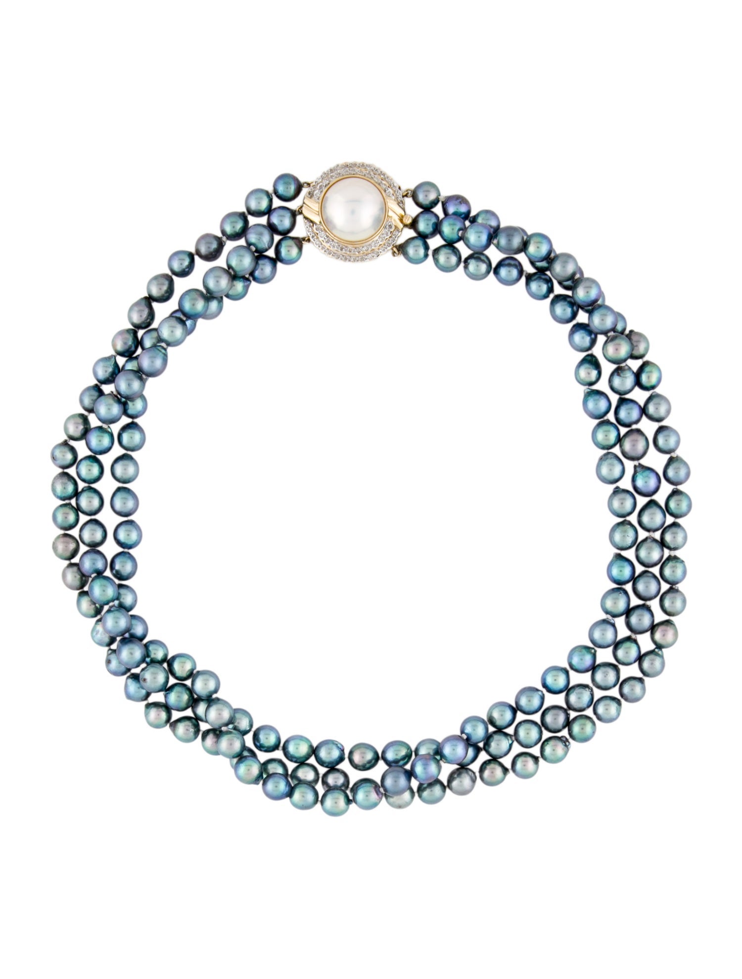 Necklace 14K Dyed Pearl, Mabè Pearl & Diamond Multistrand Bead
