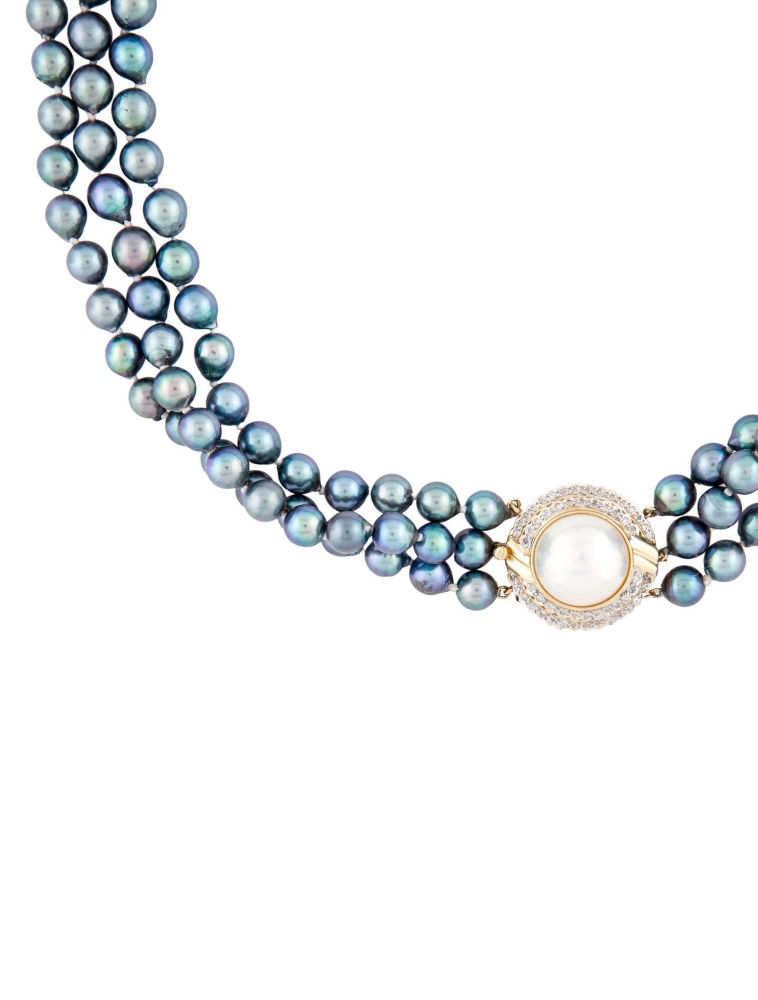 Necklace 14K Dyed Pearl, Mabè Pearl & Diamond Multistrand Bead