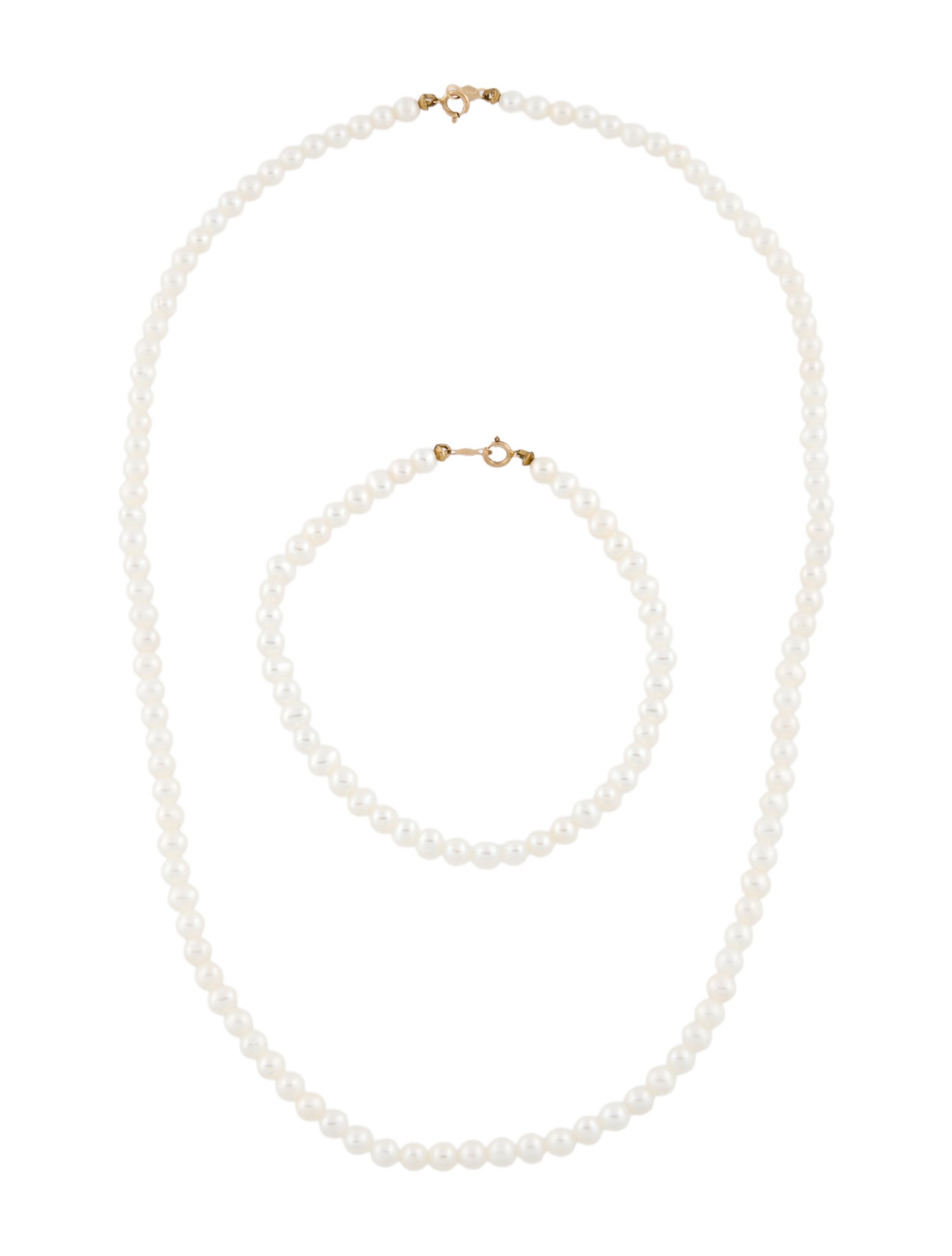 Necklace 14K Pearl Strand & Bracelet Set