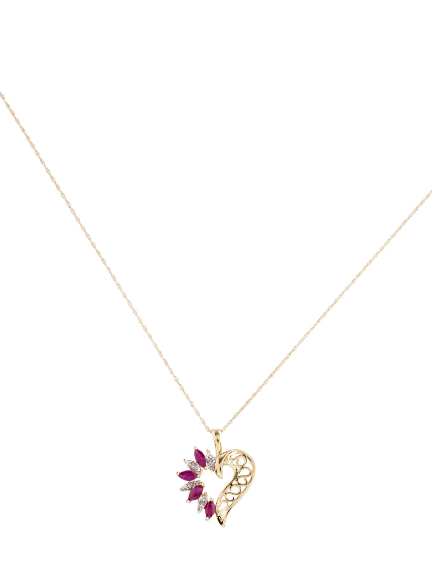 Necklace 10K Ruby & Diamond Heart Pendant