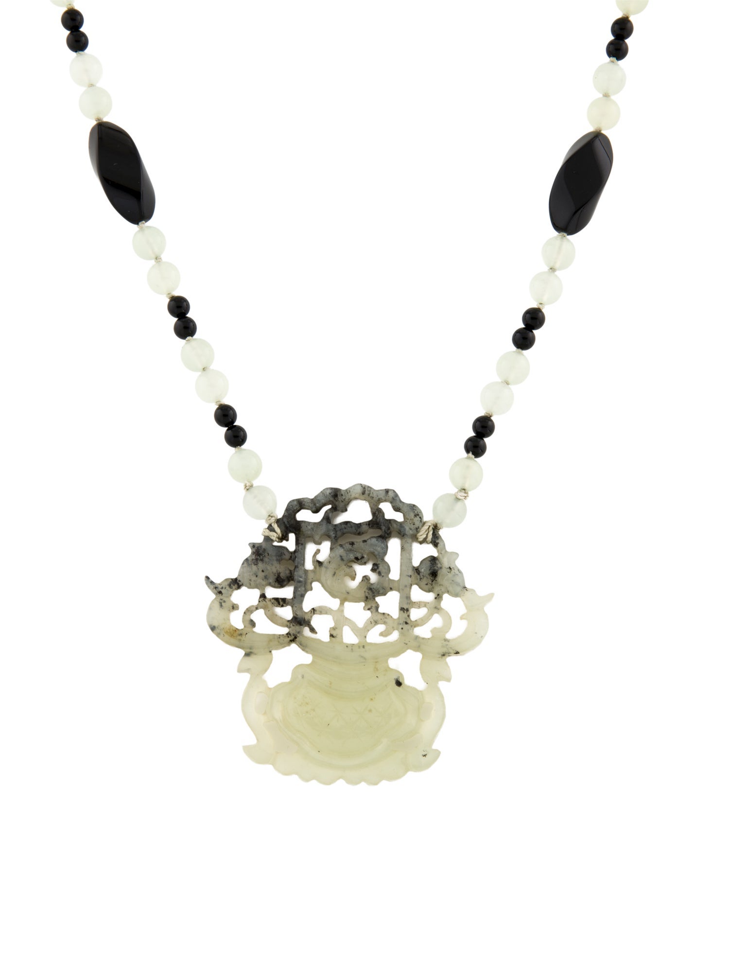 Necklace 14K Serpentine & Onyx Beaded Pendant Necklace