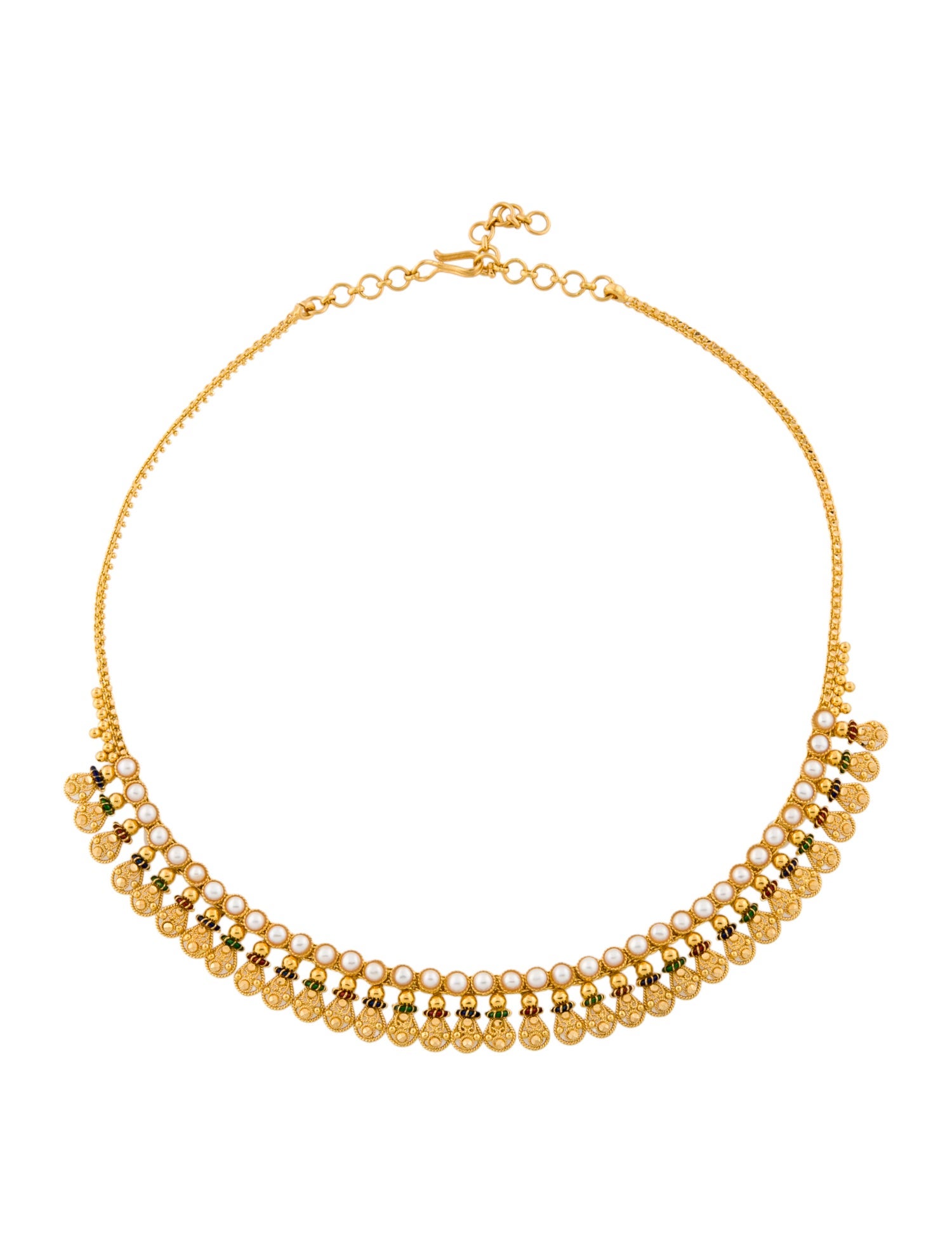 Necklace 22K Pearl & Enamel Beaded Collar