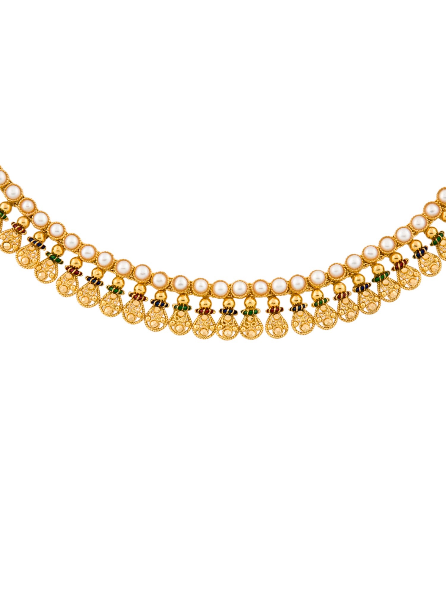 Necklace 22K Pearl & Enamel Beaded Collar