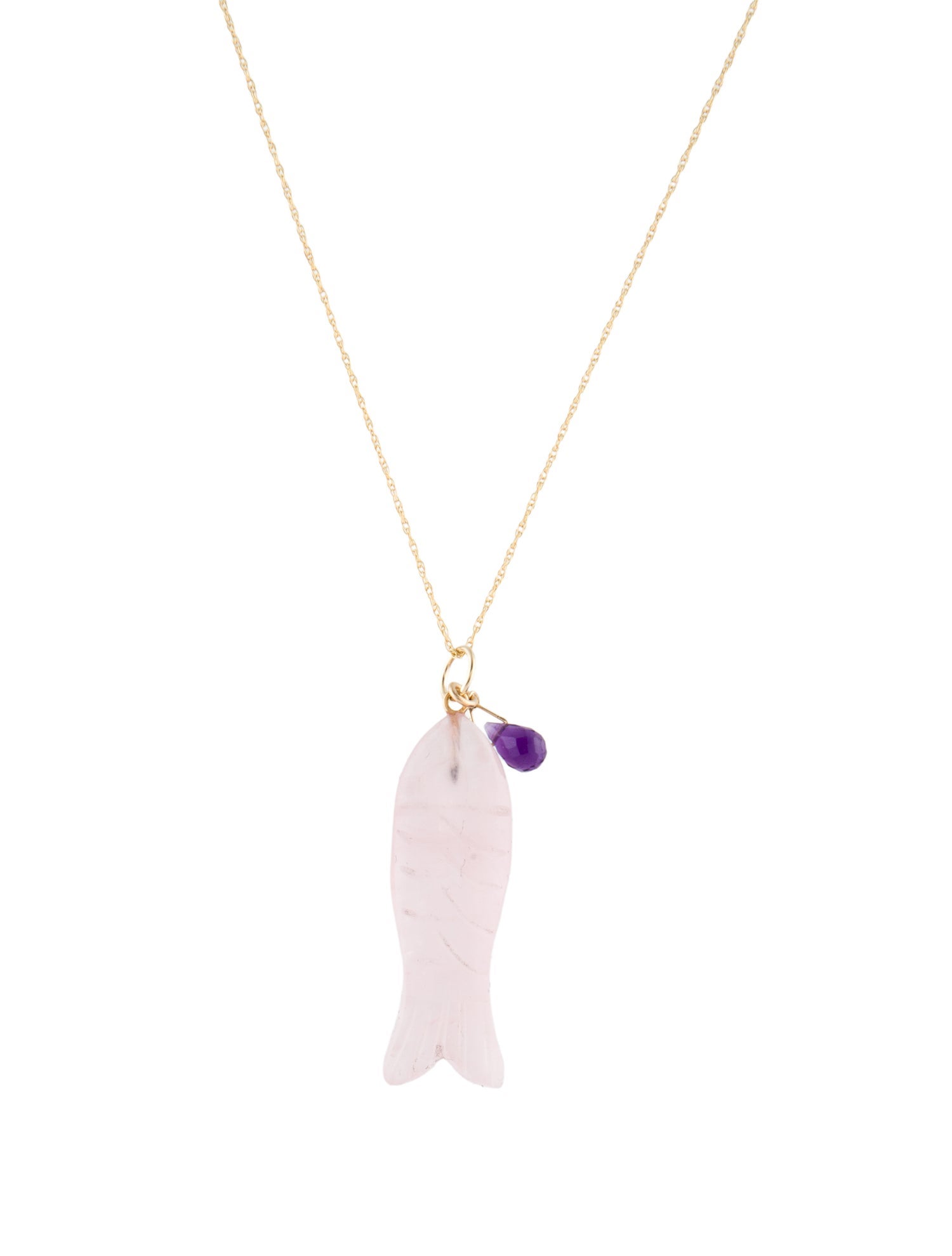 Necklace 14K Rose Quartz & Amethyst Fish Pendant