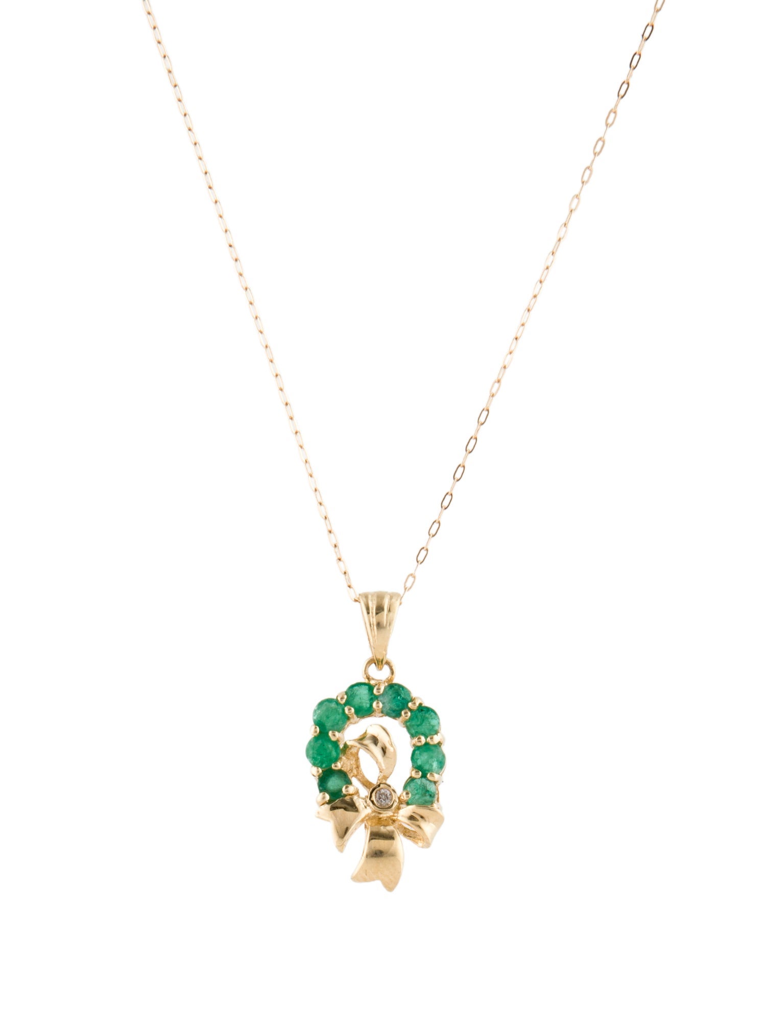 Necklace 14K Emerald & Diamond Pendant