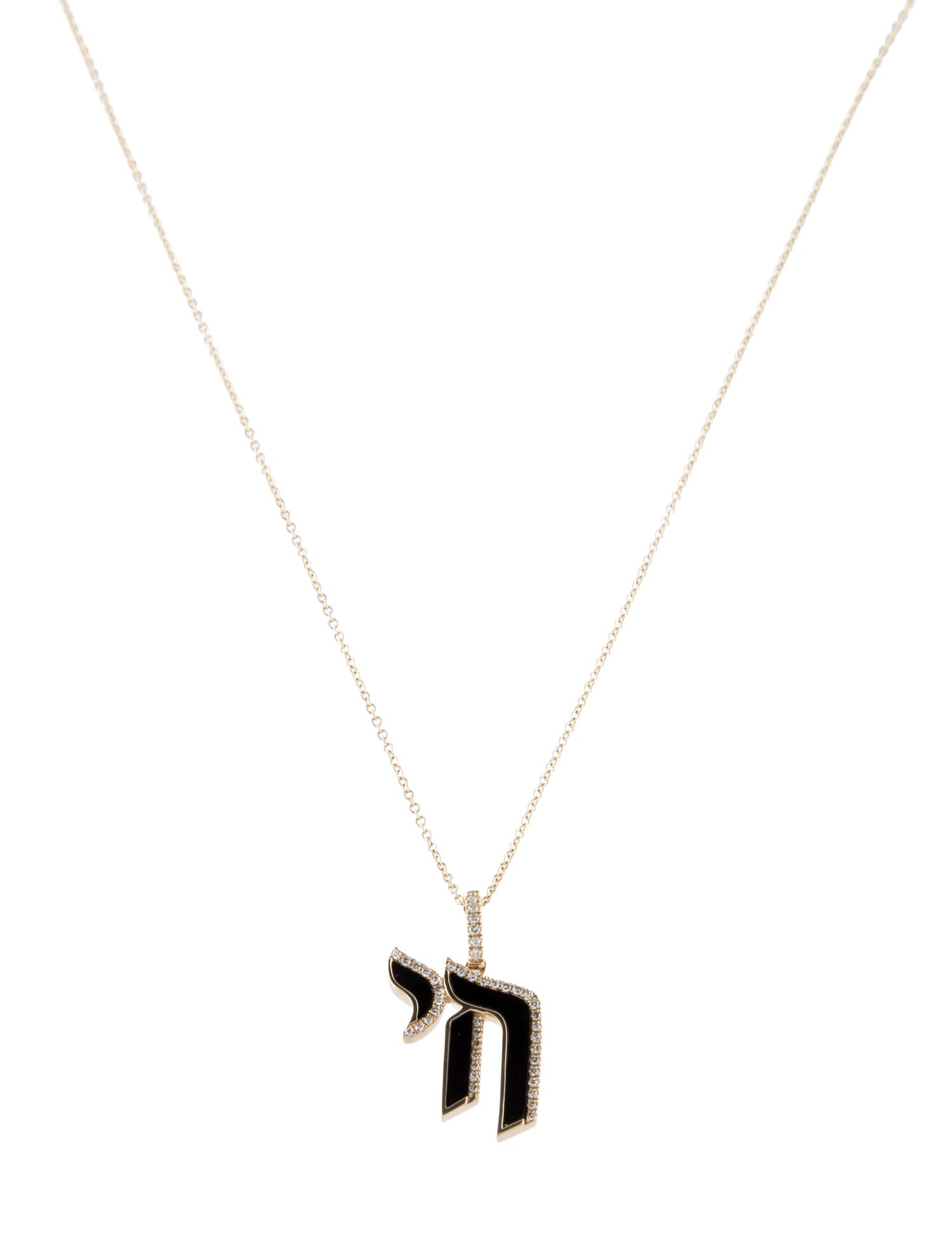 Necklace 14K Onyx & Diamond Chai Pendant