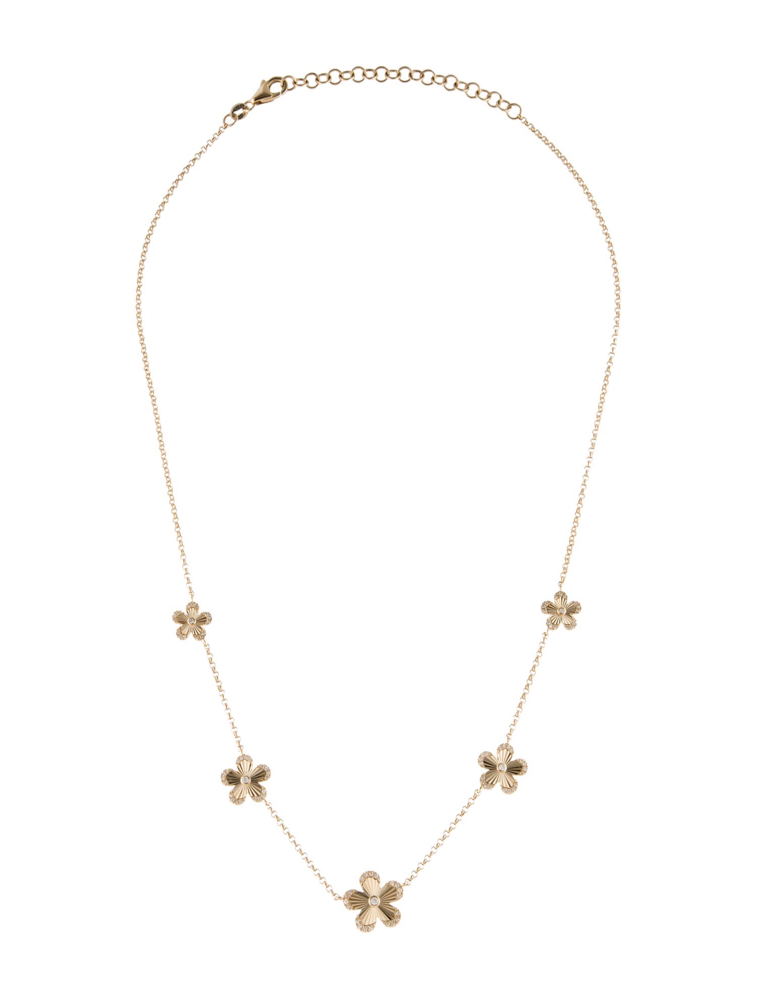 Necklace 14K Diamond Flowers Station
