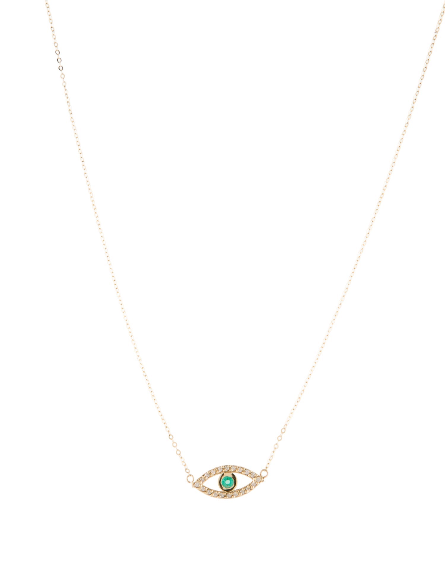 Necklace 14K Emerald & Diamond Evil Eye Pendant