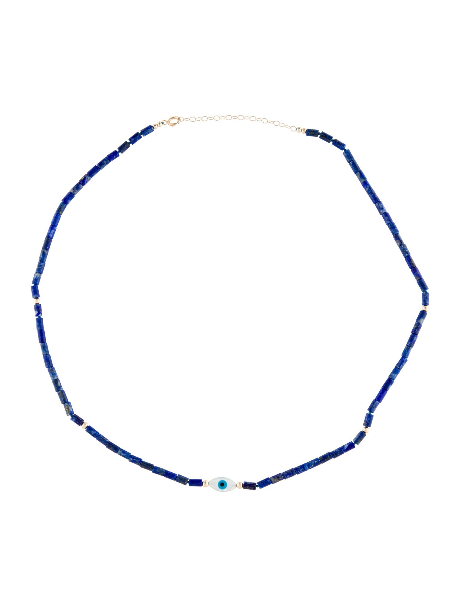 Necklace 14K Mother of Pearl & Lapis Lazuli Evil Eye Pendant