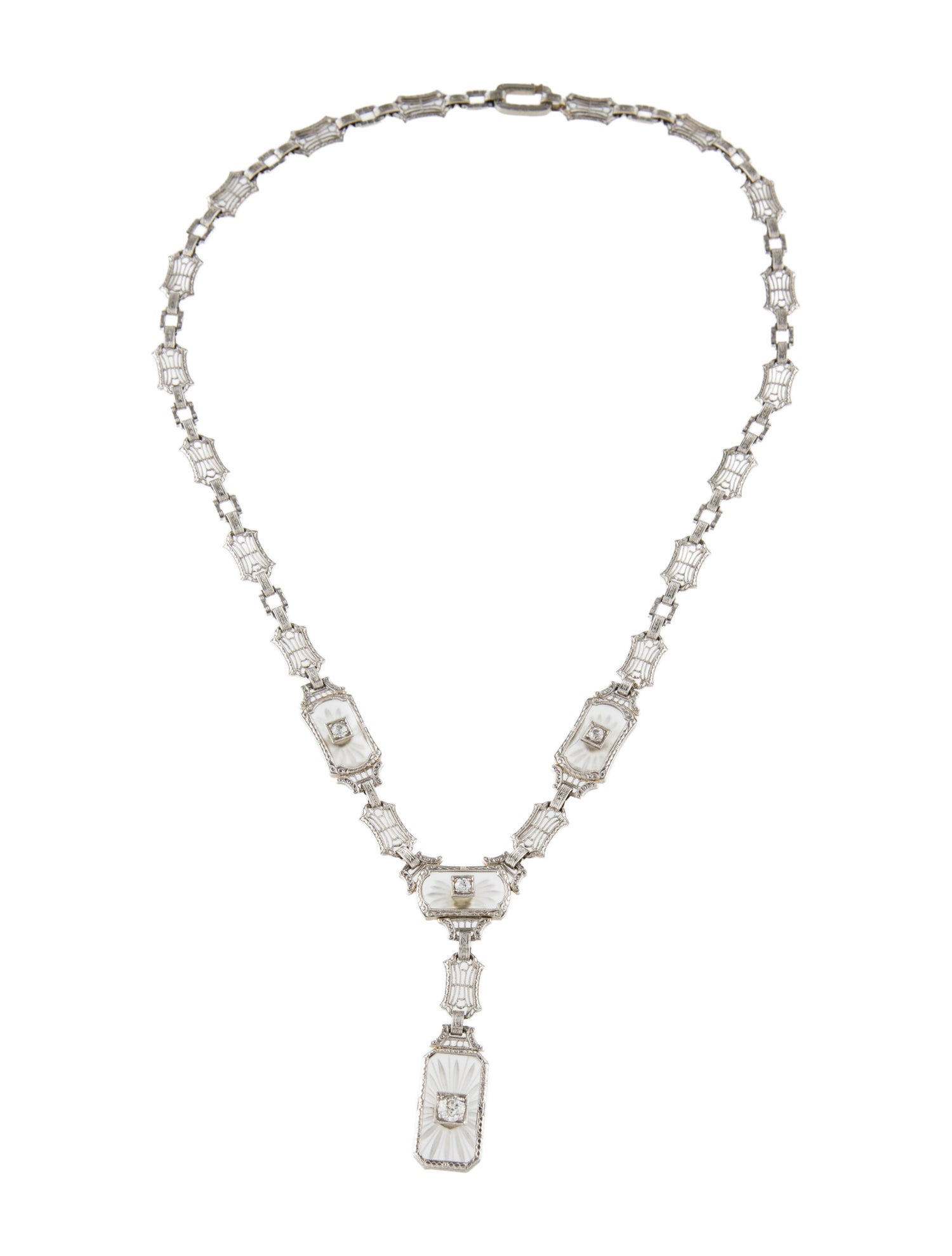 Necklace Art Deco Quartz & Diamond Lavalier