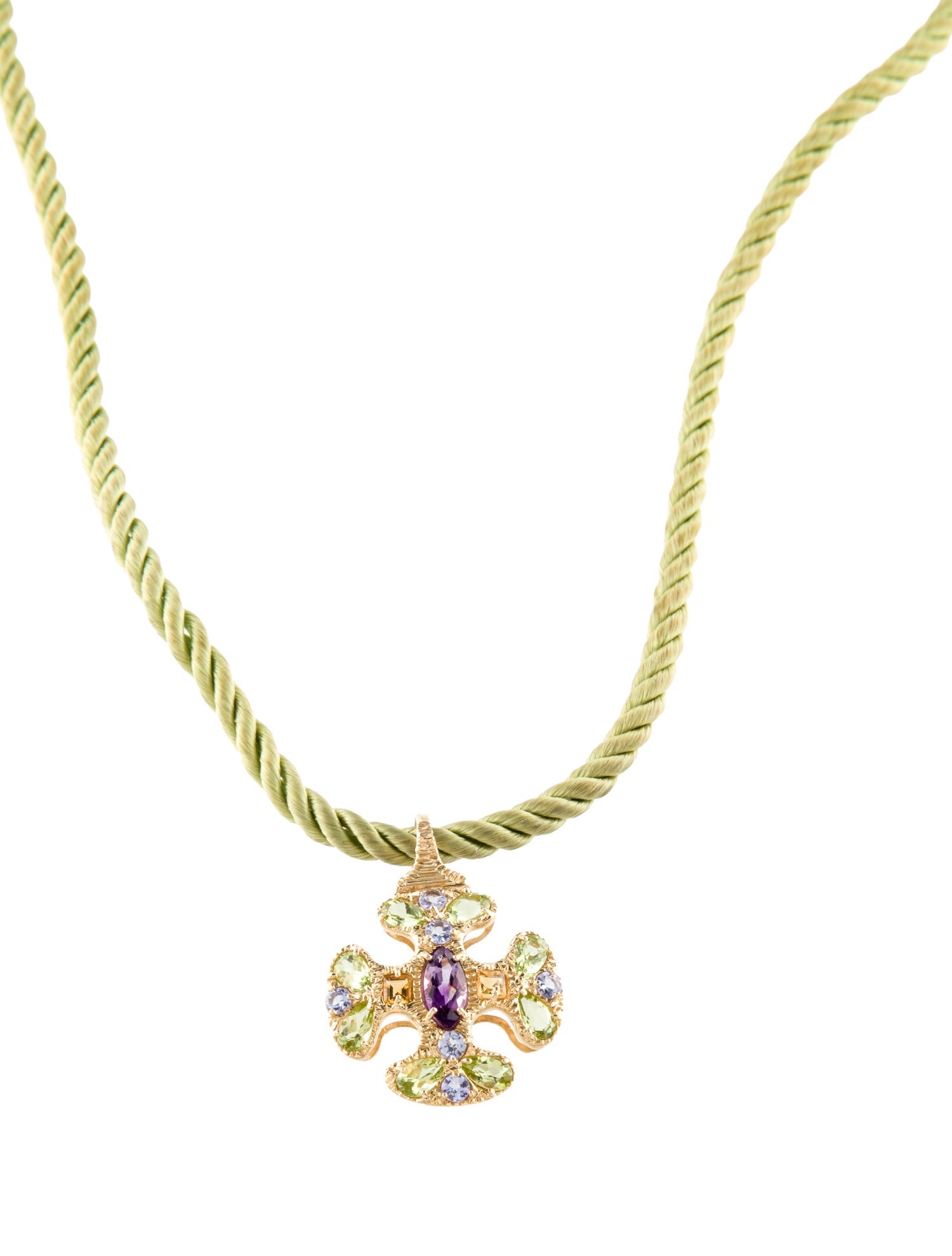 Necklace 14K Amethyst, Peridot & Tanzanite Cord Pendant