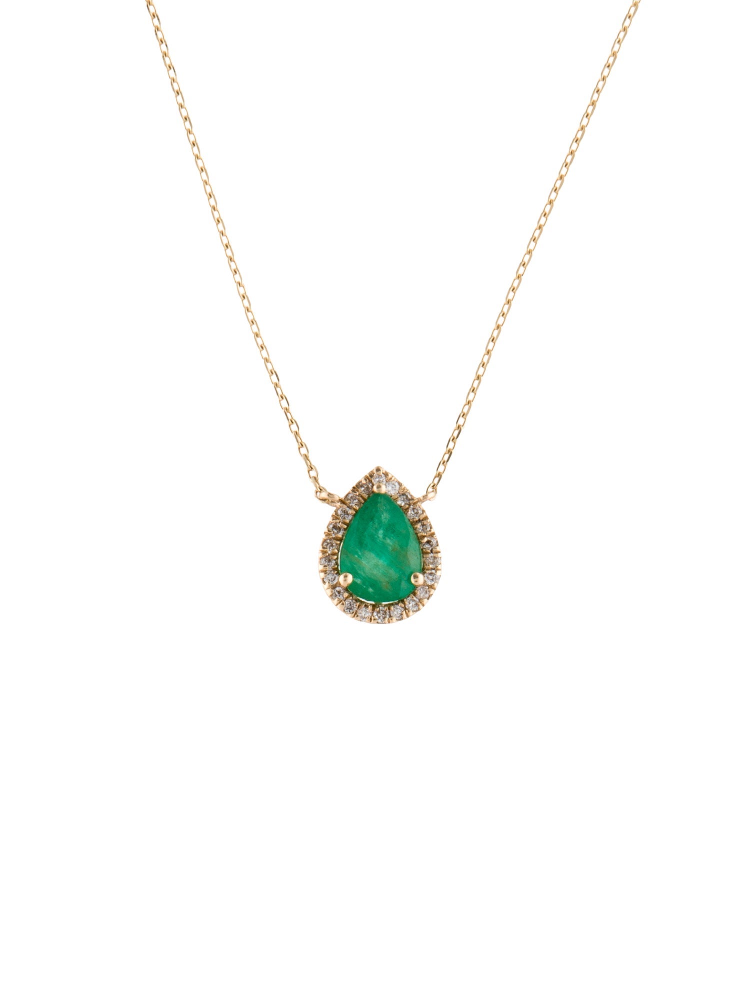 Necklace 14K Emerald & Diamond Pendant Necklace