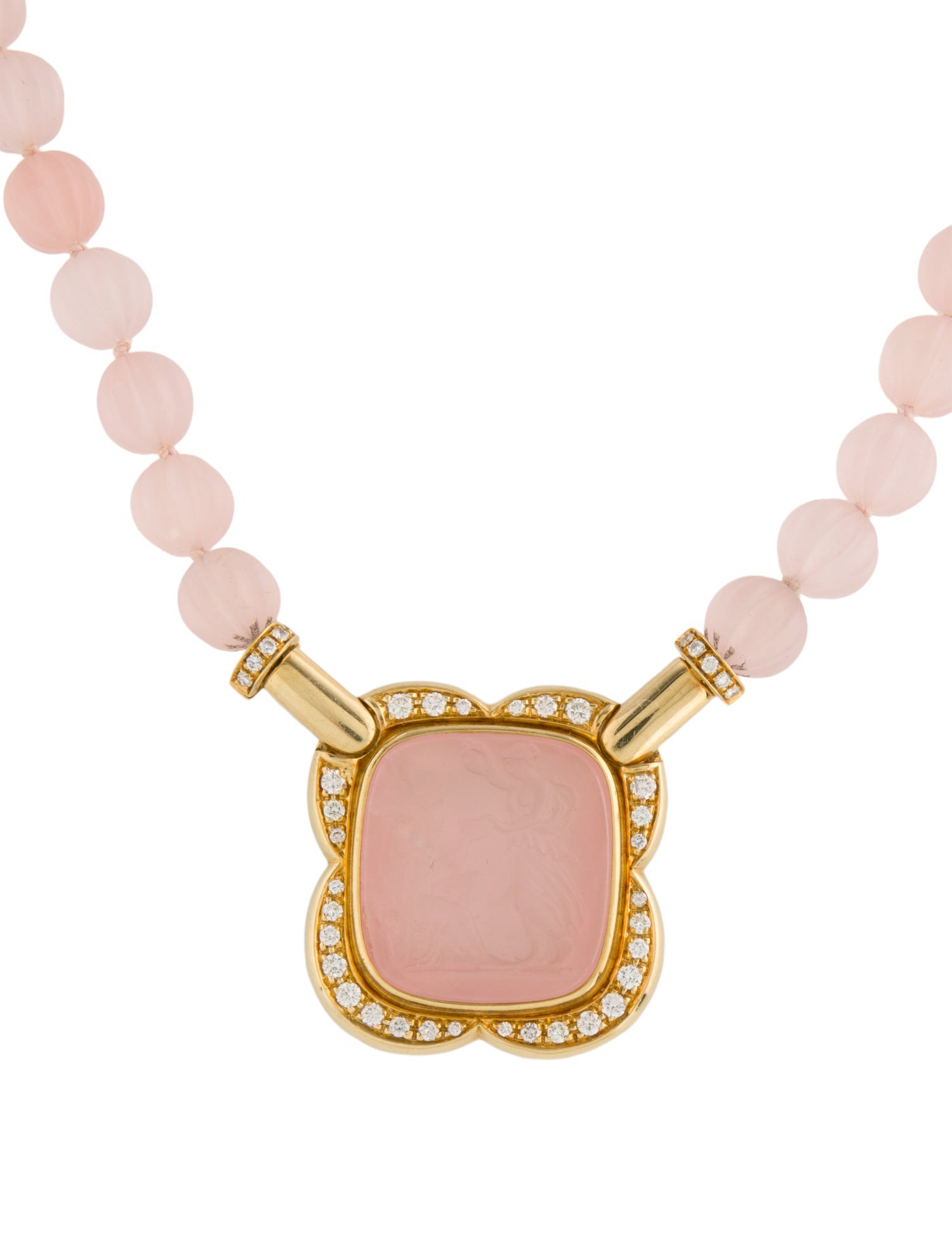 Necklace 18K Rose Quartz & Diamond Bead Pendant