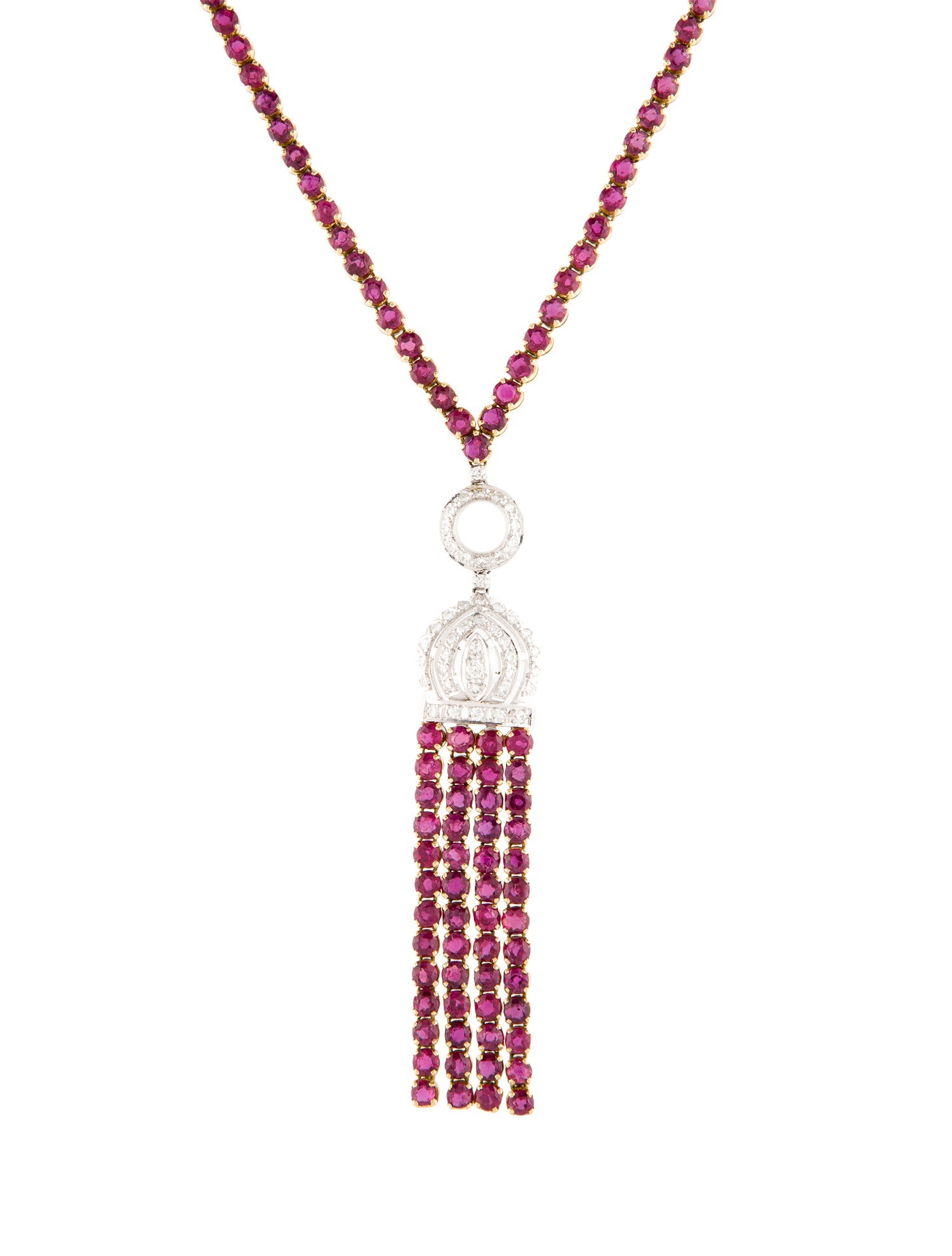 Necklace 18K 15.75ctw Ruby & Diamond Tassel Pendant