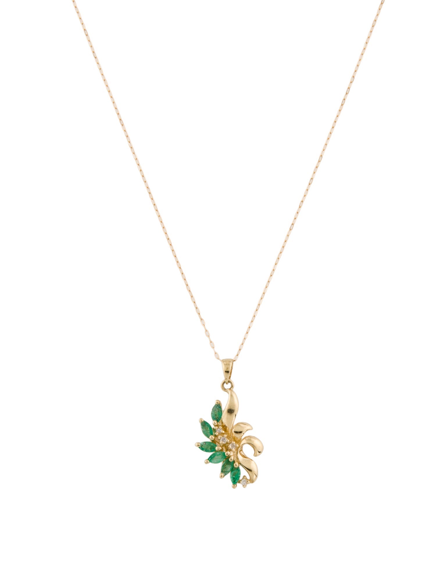 Necklace 14K Emerald & Diamond Pendant