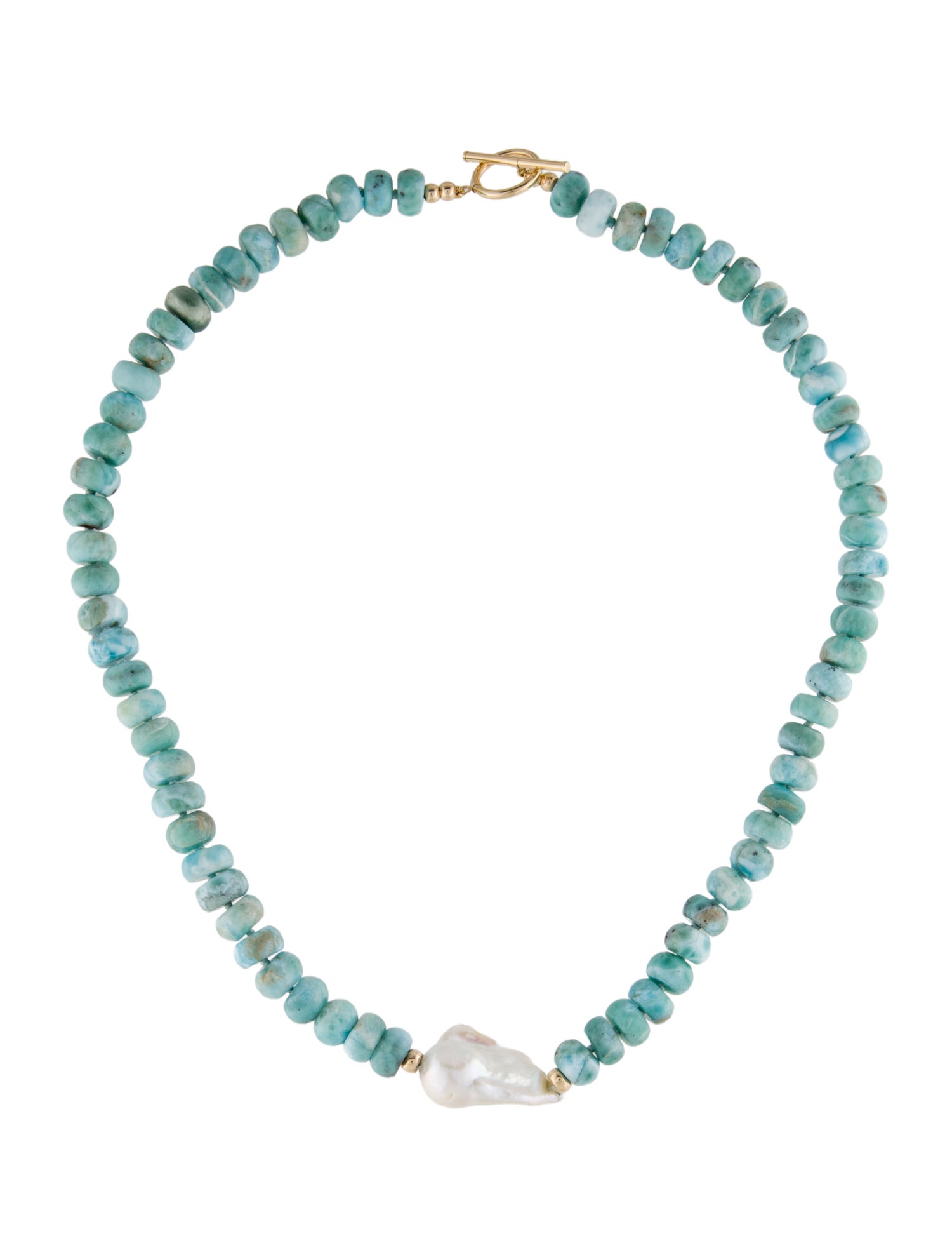 Necklace 14K Pearl & Larimar Beaded