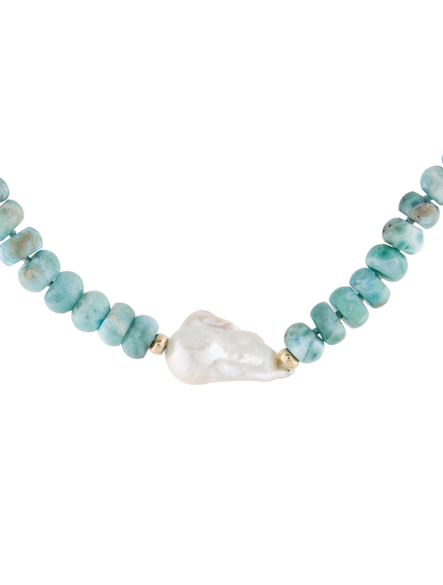 Necklace 14K Pearl & Larimar Beaded