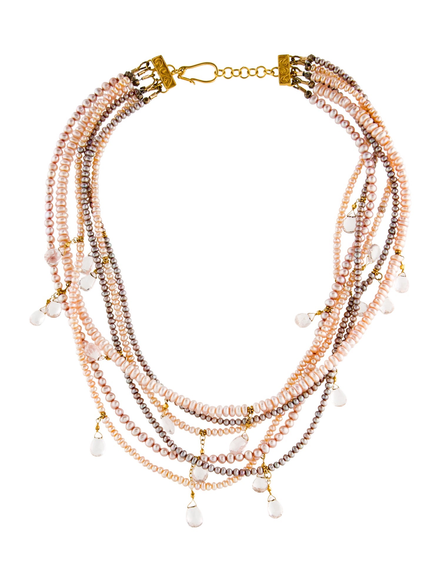 Necklace 18K Pearl & Rose Quartz Multistrand