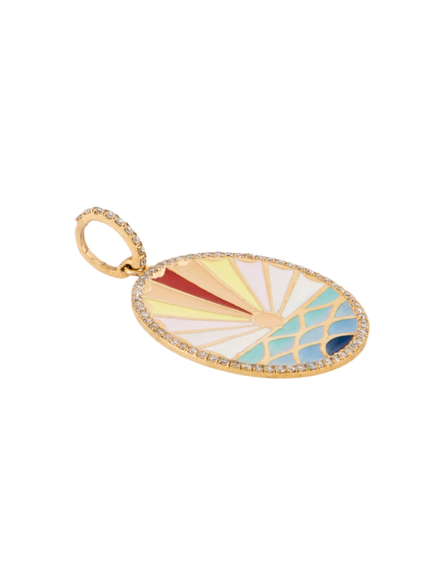 Necklace 14K Diamond Enamel Sunrise Pendant
