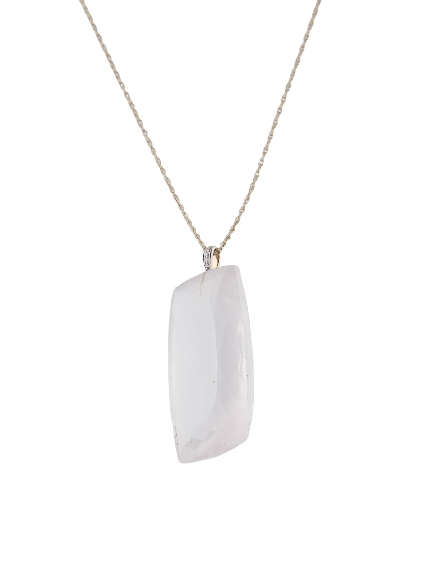 Necklace 14K Rose Quartz & Diamond Pendant Necklace