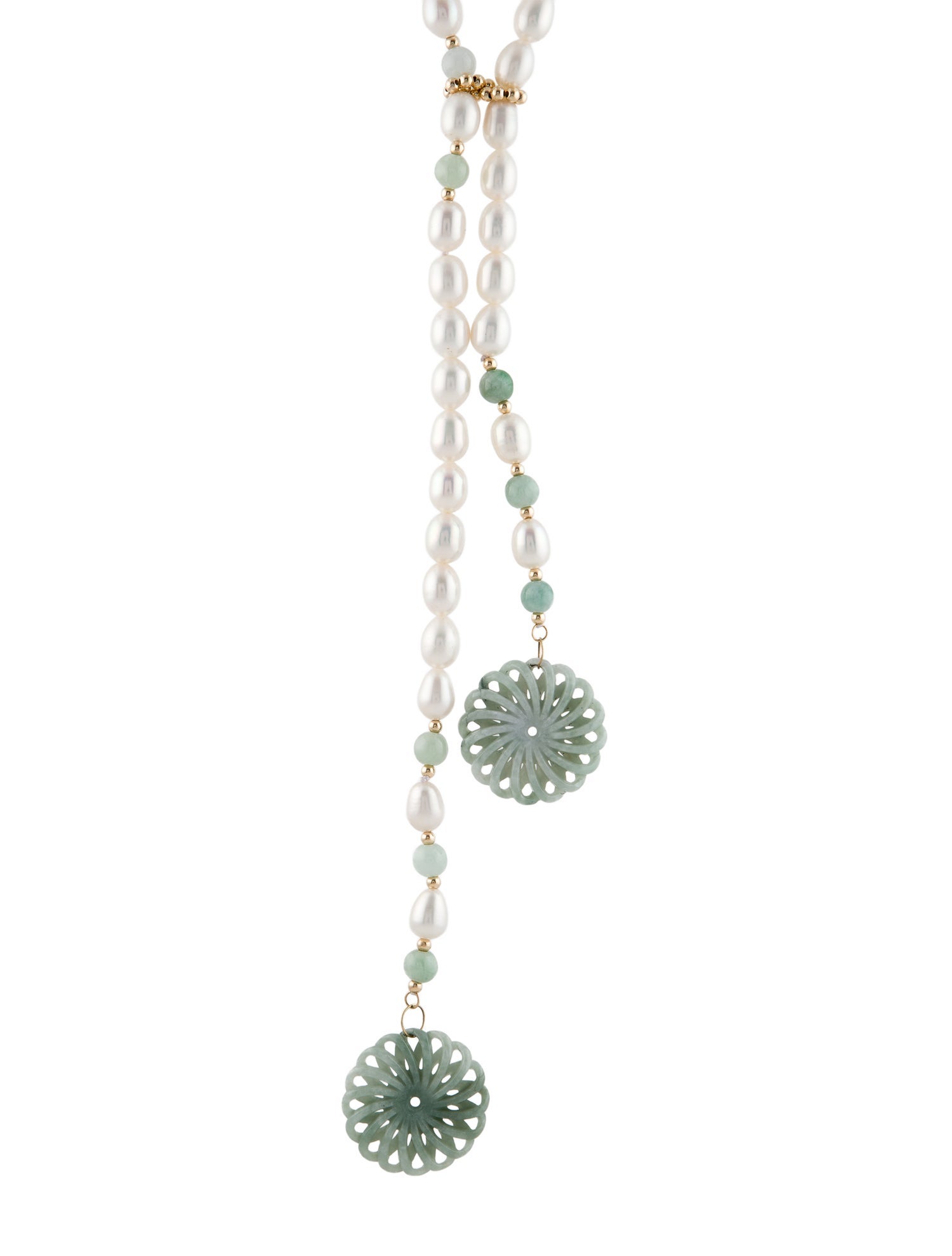 Necklace 14K Pearl & Jadeite Lavalier