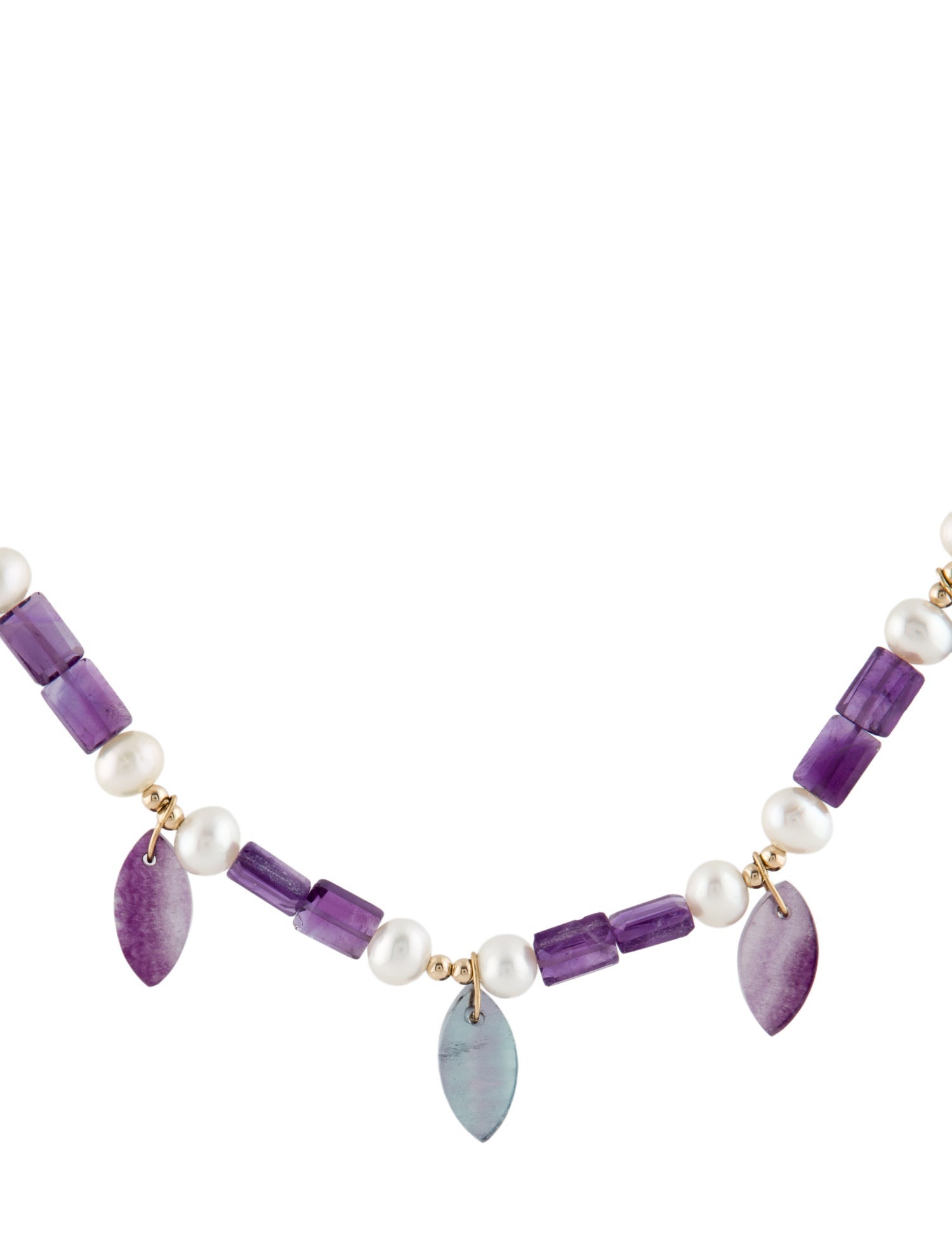 Necklace 14K Pearl, Amethyst & Fluorite Bead Strand