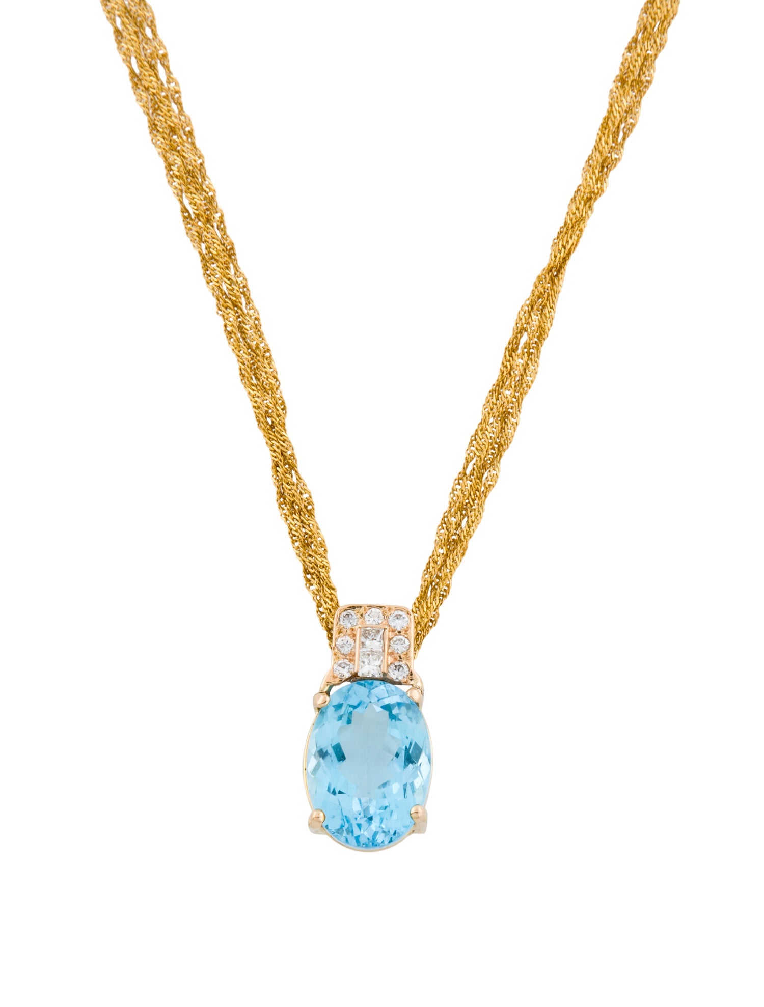 Necklace 10K Topaz & Diamond Pendant w/ 24K Multistrand