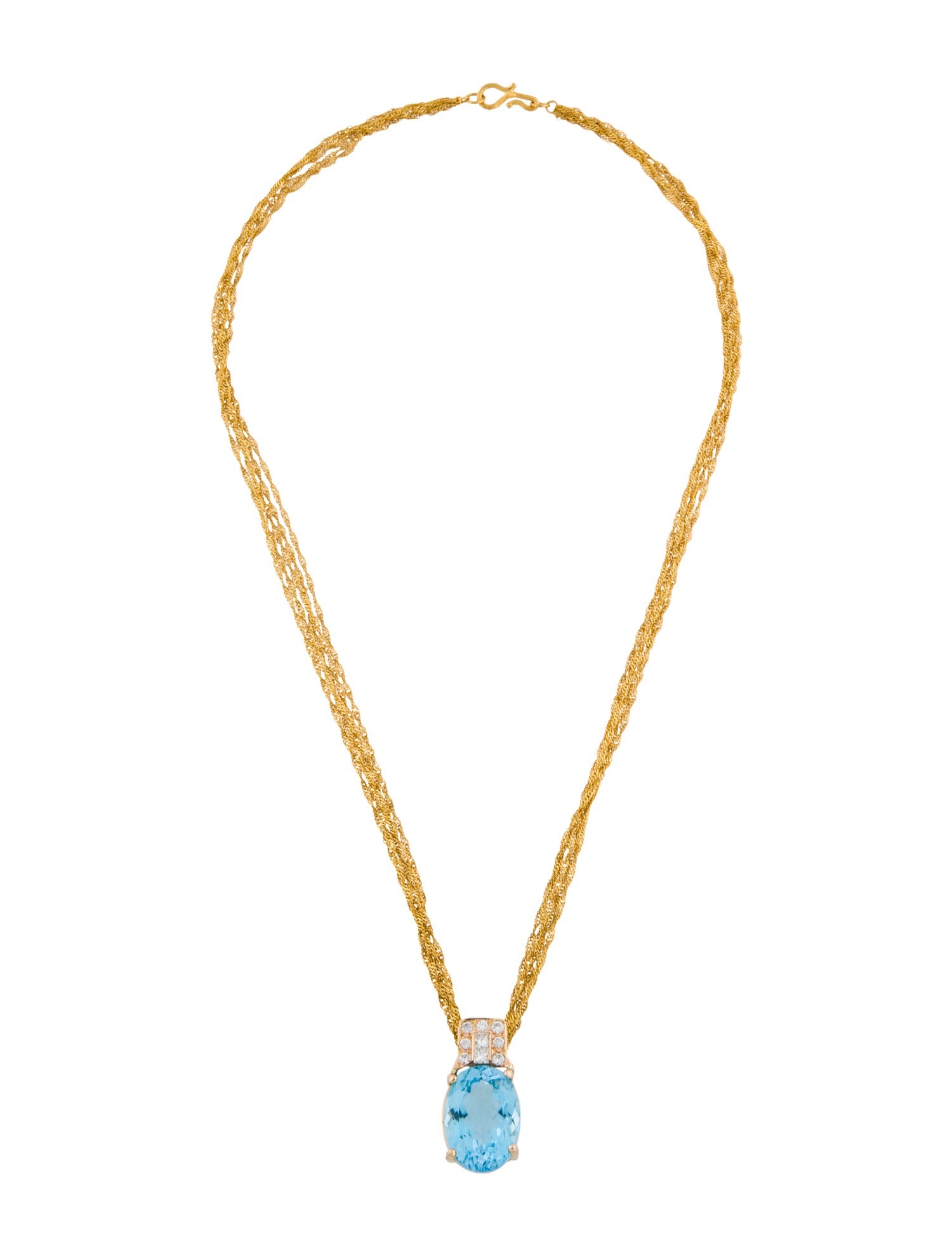 Necklace 10K Topaz & Diamond Pendant w/ 24K Multistrand