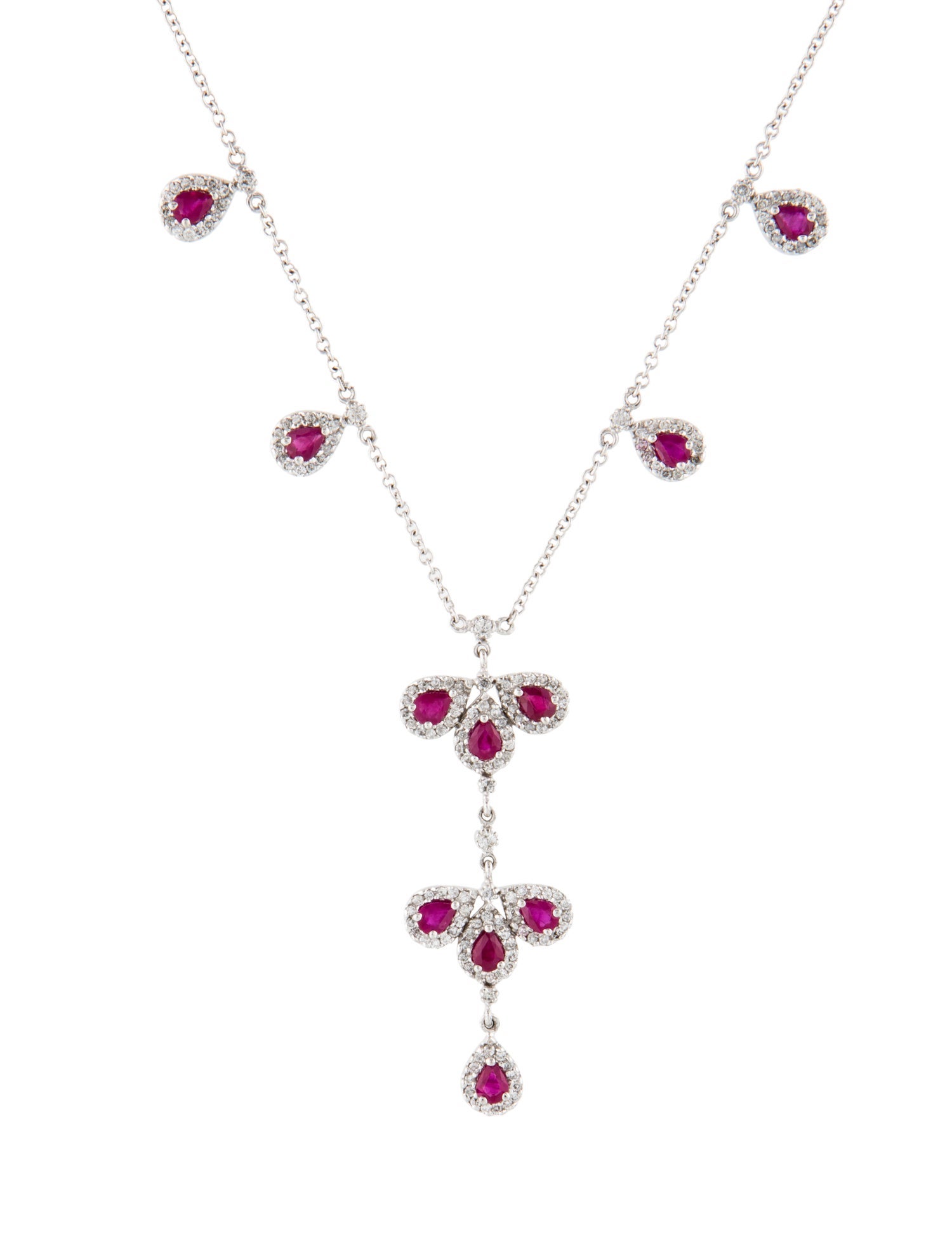 Necklace 14K Diamond & Ruby Teardrop Pendant Necklace