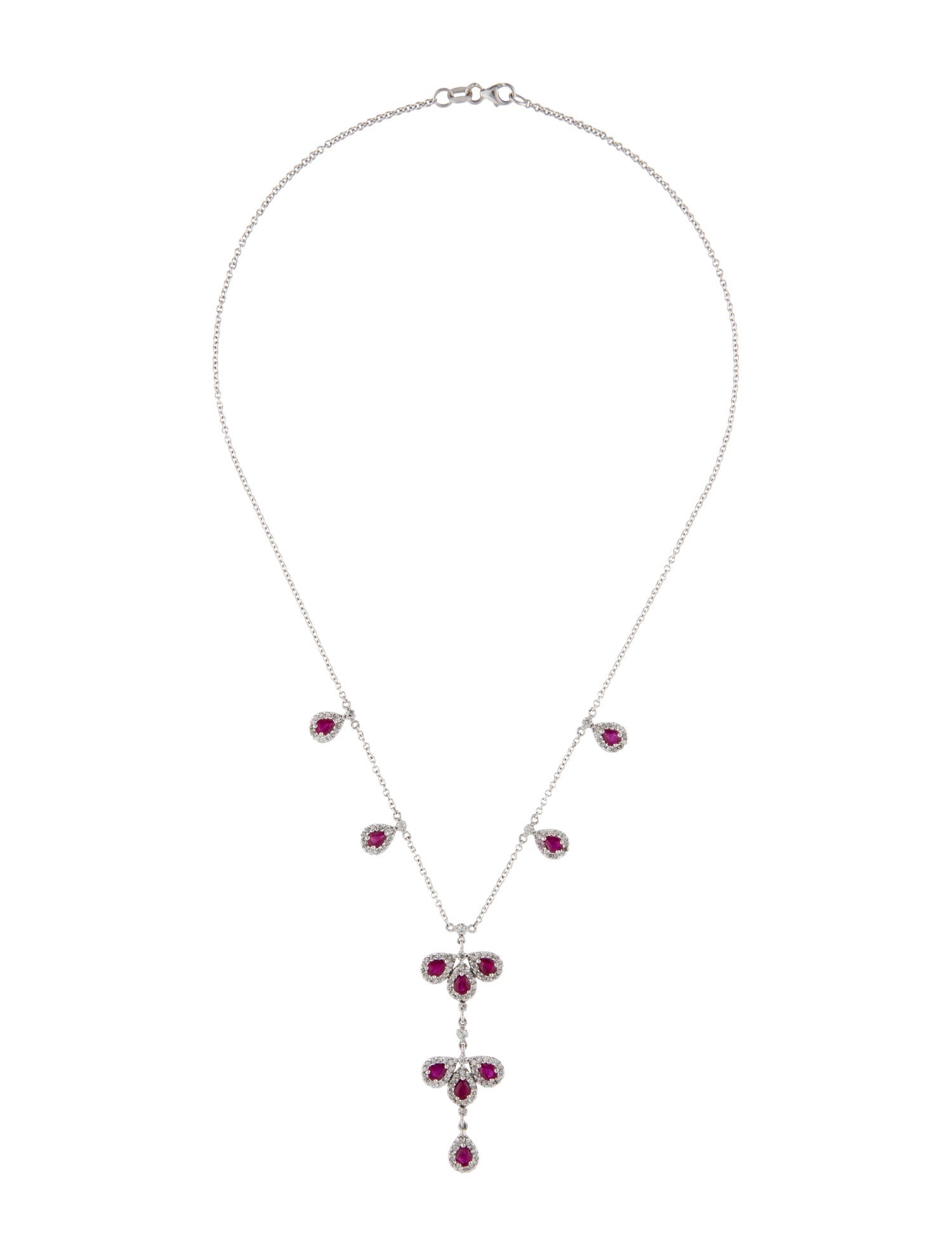 Necklace 14K Diamond & Ruby Teardrop Pendant Necklace
