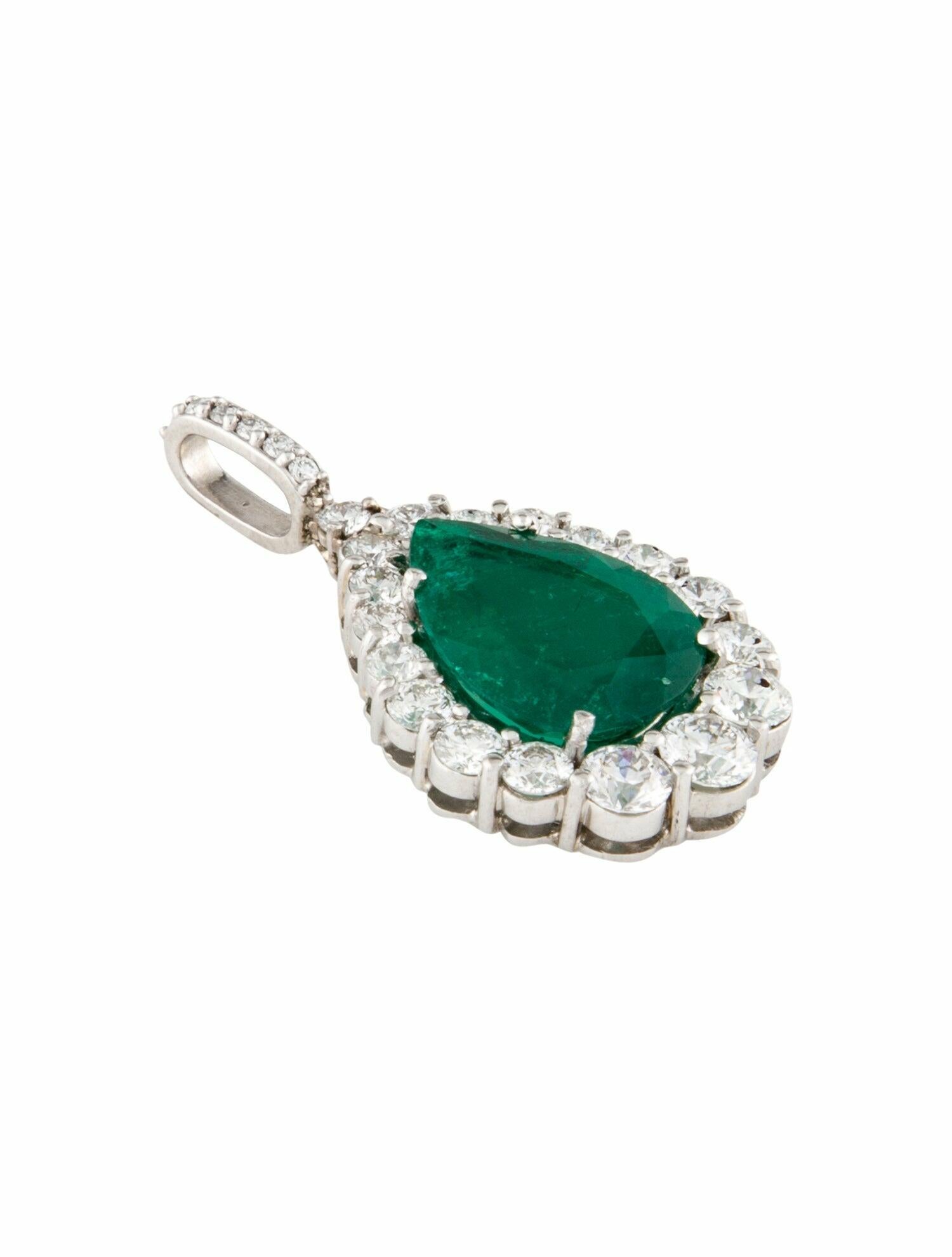 Necklace 3.37ct Colombian Emerald & Diamond Drop Pendant