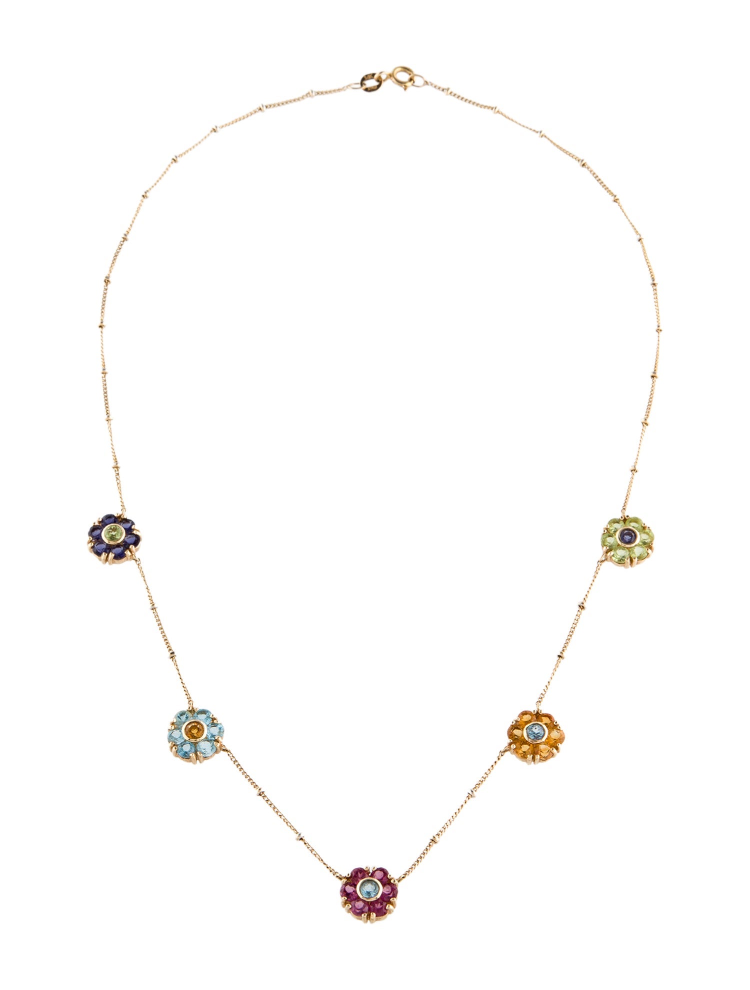 Necklace 14K Multistone Flower Station Necklace