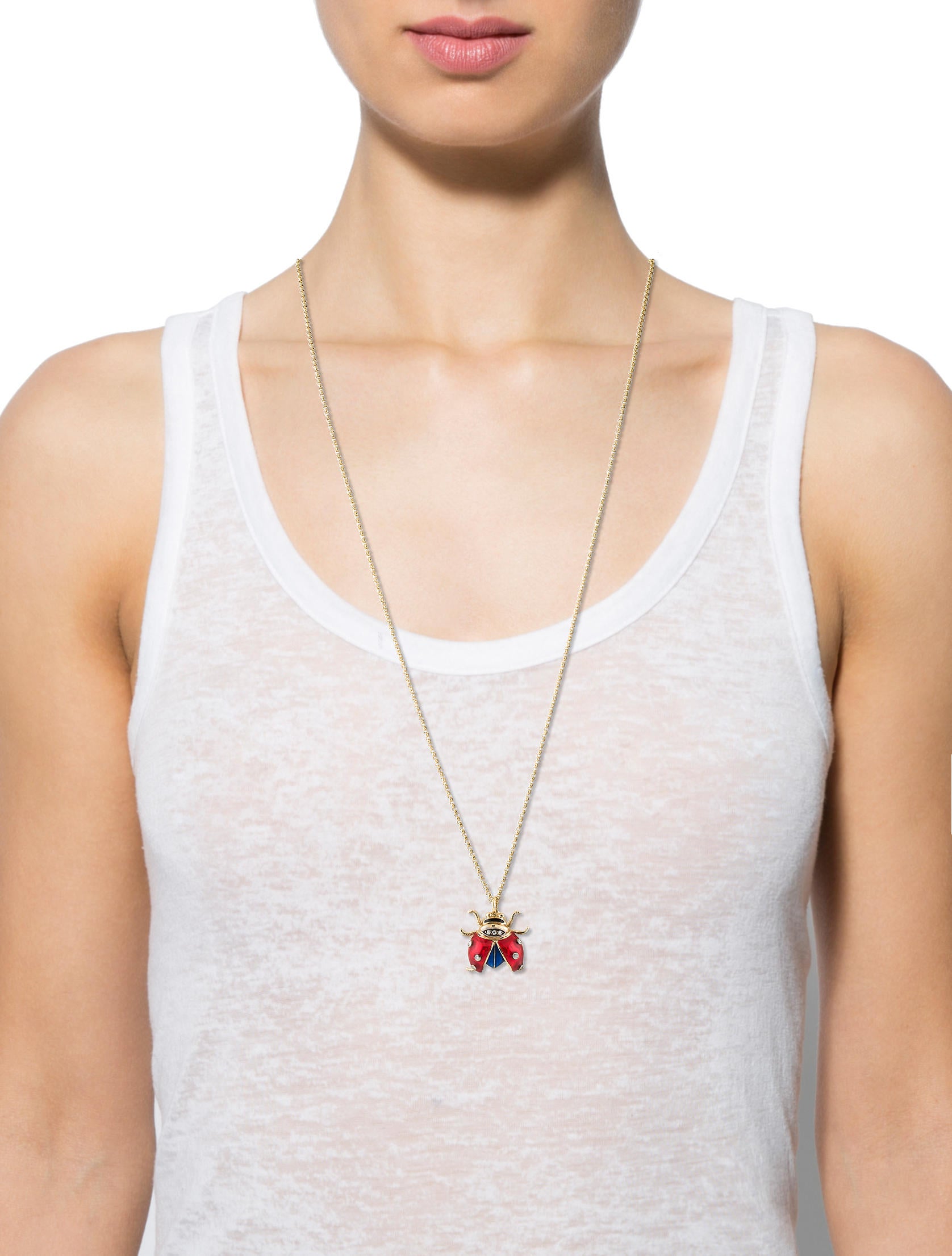 14K Diamond & Enamel Ladybug Pendant Necklace - Necklaces - NECKL32425