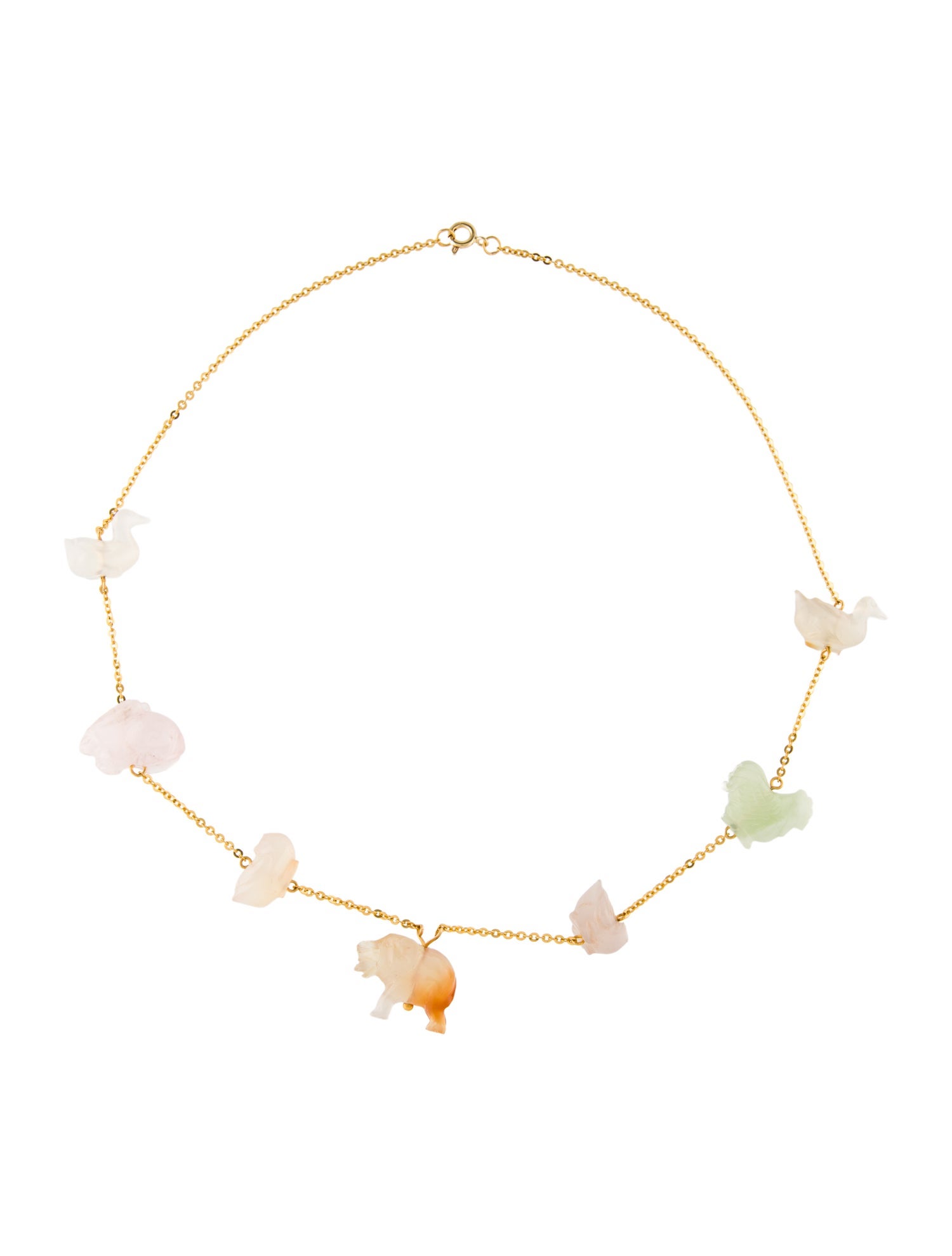 Necklace 22K Multistone Carved Animals Station Necklace