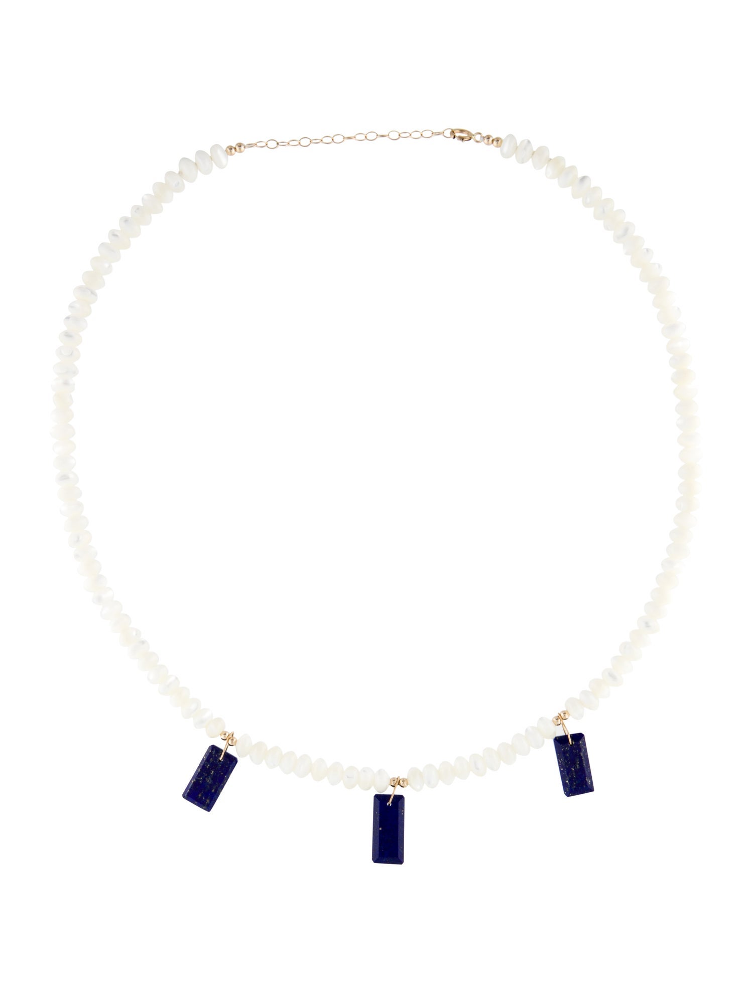 Necklace 14K Mother of Pearl & Lapis Lazuli Station
