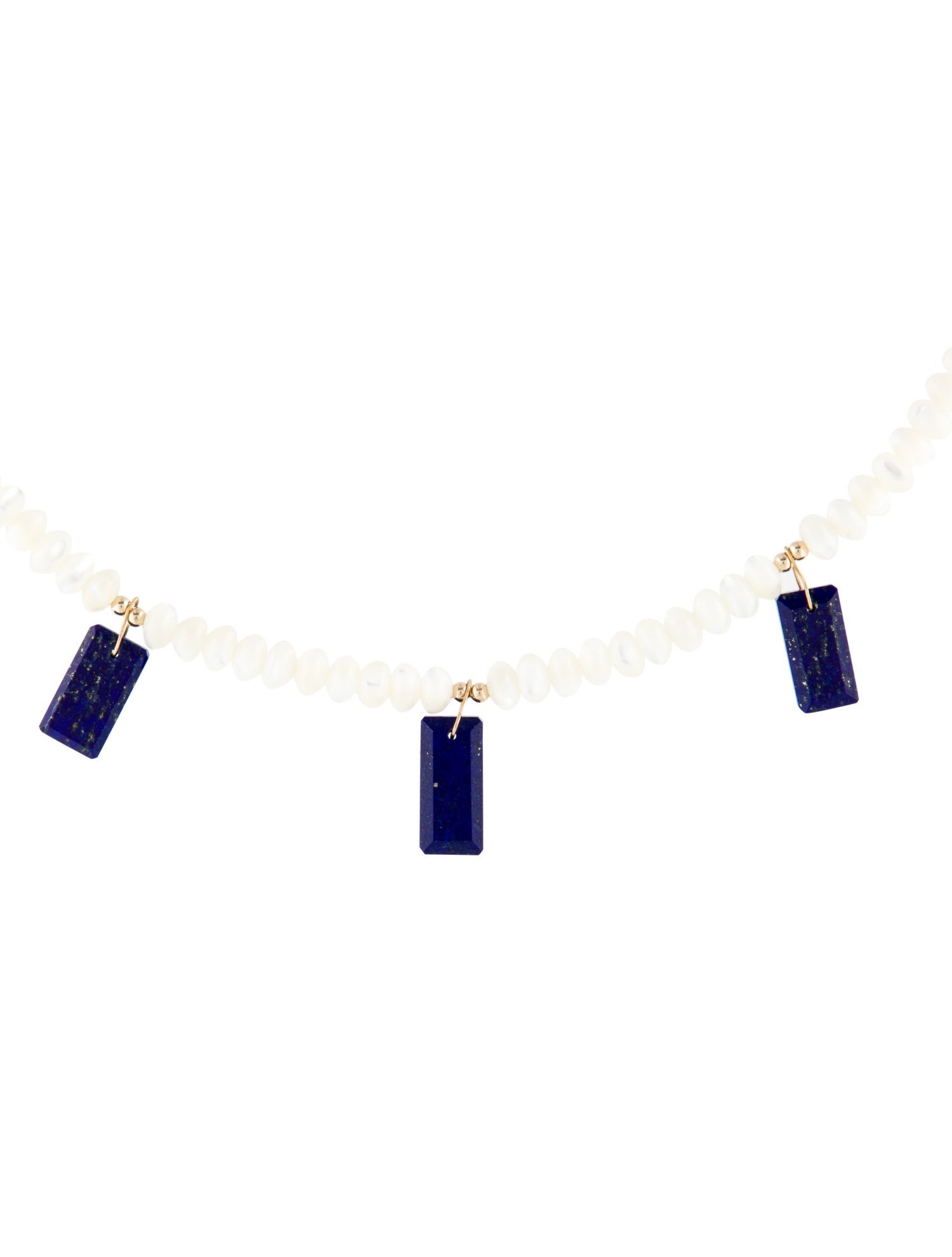 Necklace 14K Mother of Pearl & Lapis Lazuli Station