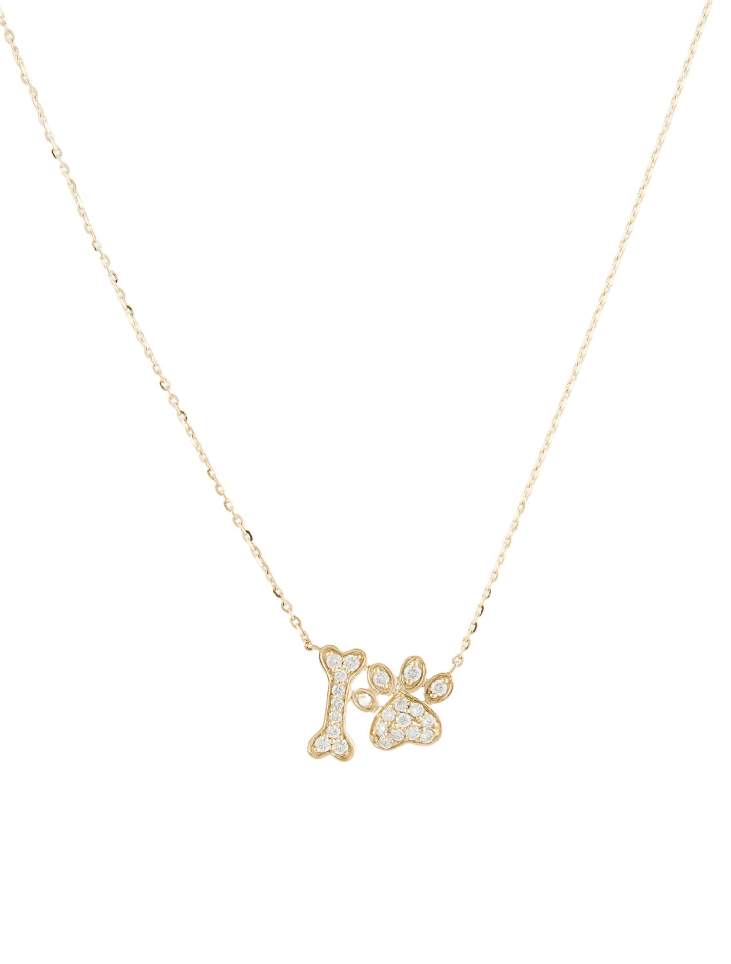 Necklace 14K Diamond Dogprint and Wishbone Pendant