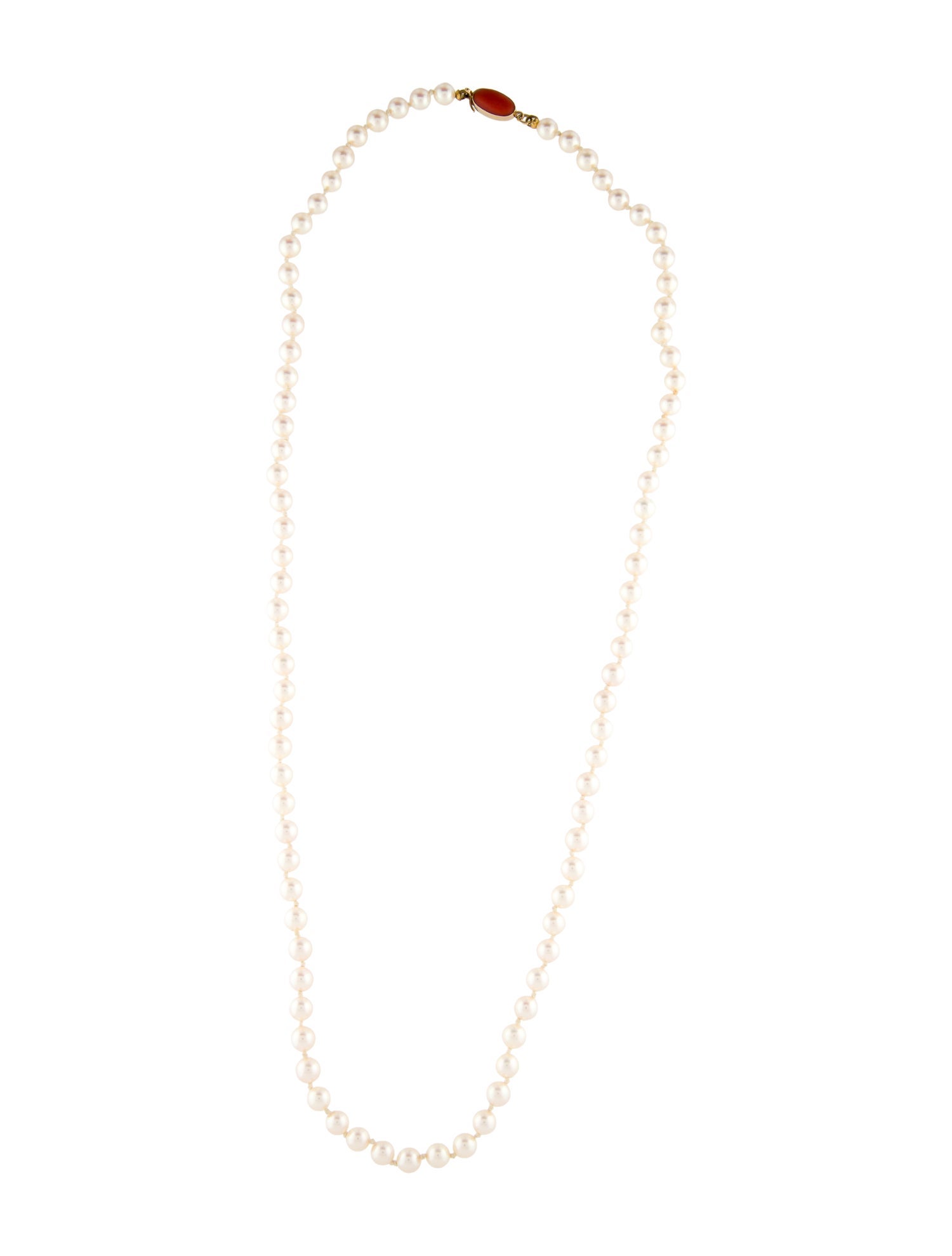 Necklace 18K Coral Accented Cultured Pearl Bead Strand Necklace