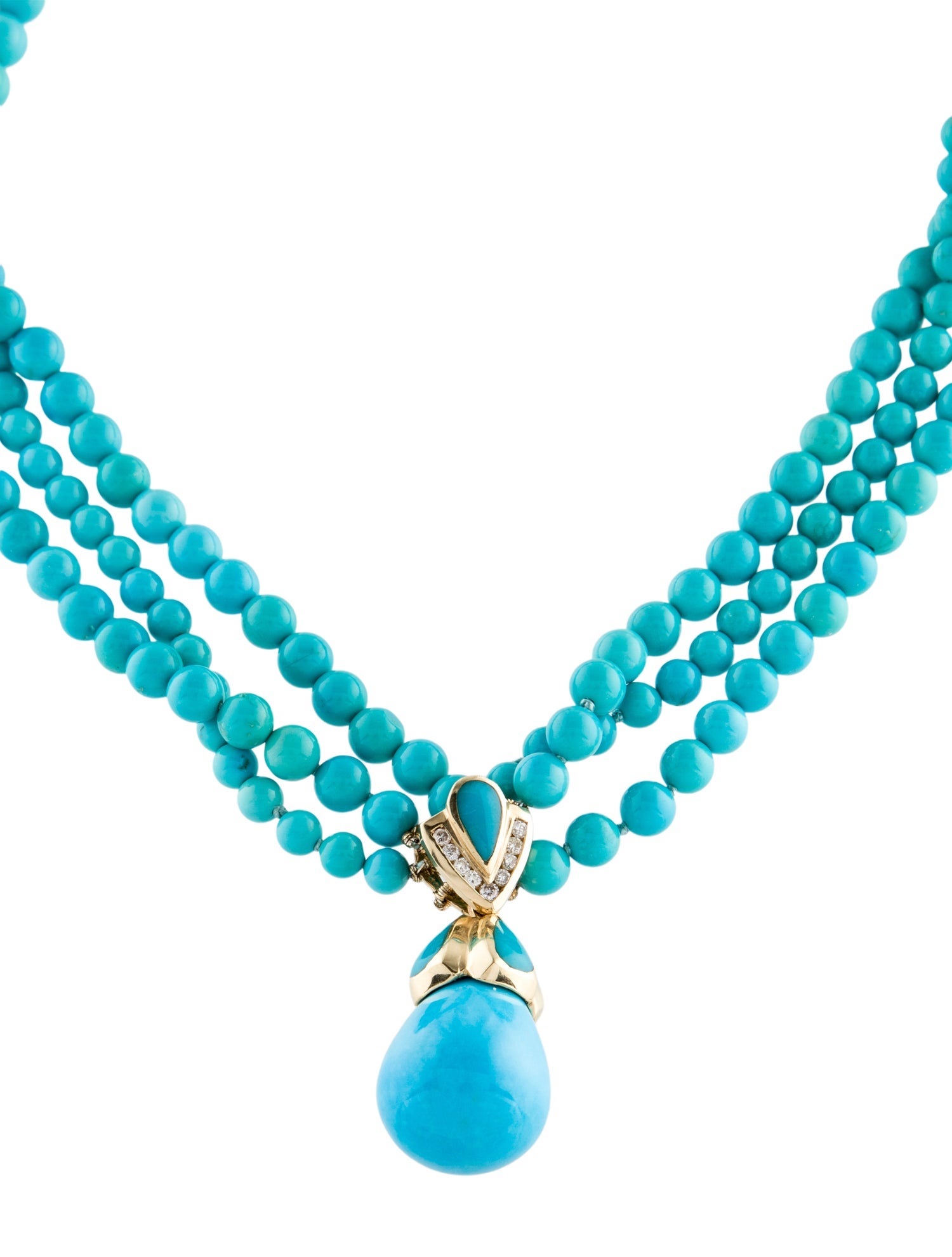 Necklace 14K Turquoise & Diamond Multistrand Pendant