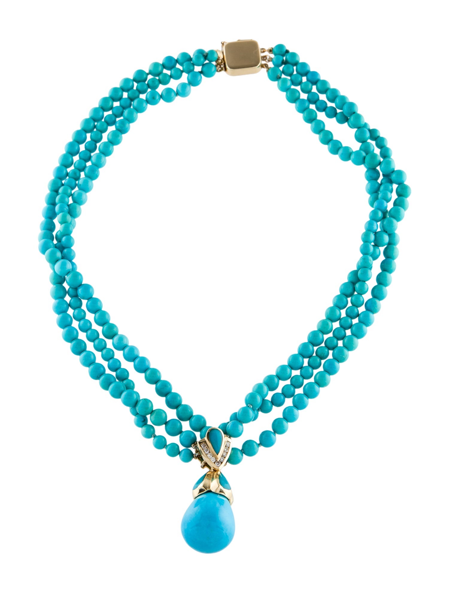 Necklace 14K Turquoise & Diamond Multistrand Pendant